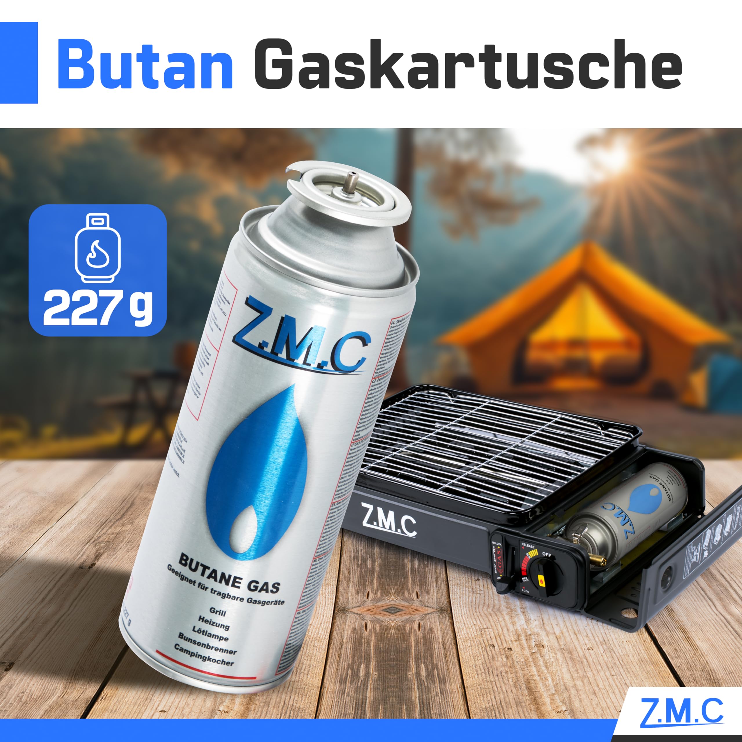 Z.M.C ZMC 28 x butan kartusze gazowe 227 g z zaworem typu MSF-1a, uniwersalne kartusze z butanem z przyłączem bagnetowym, kartusze gazowe do kuchenek kempingowych, gazowych, palników do chwastów