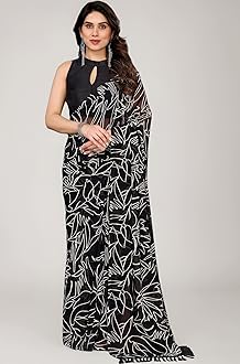 RAJESHWAR FASHION WITH RF Women's Printed Georgette Sarees For Ladies & College Girls Farewell With Lace Border & Blouse