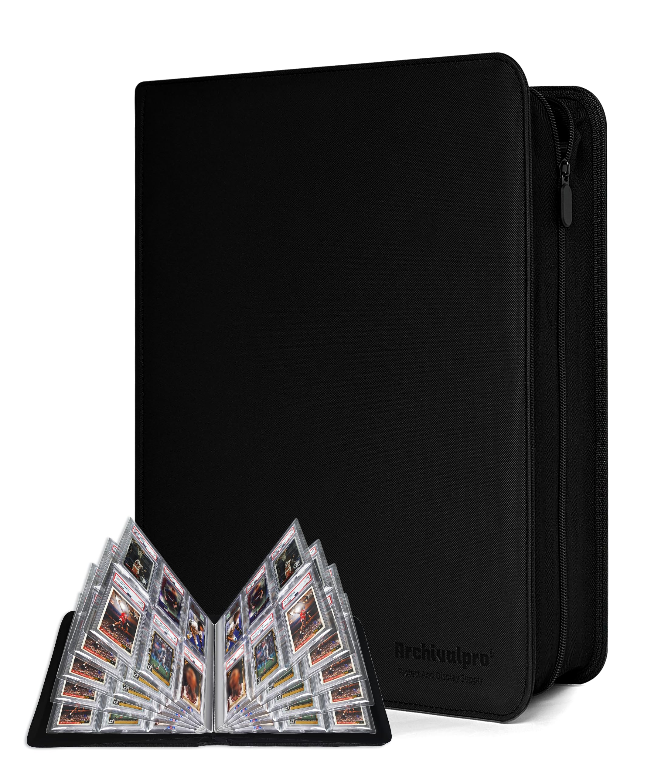 Graded Card Binder, Holds 60 Graded Cards, 6-Pocket Slab Binder for PSA SGC BGS PU Leather Graded Card Storage Binder Display Album(Black,40 Pockets)