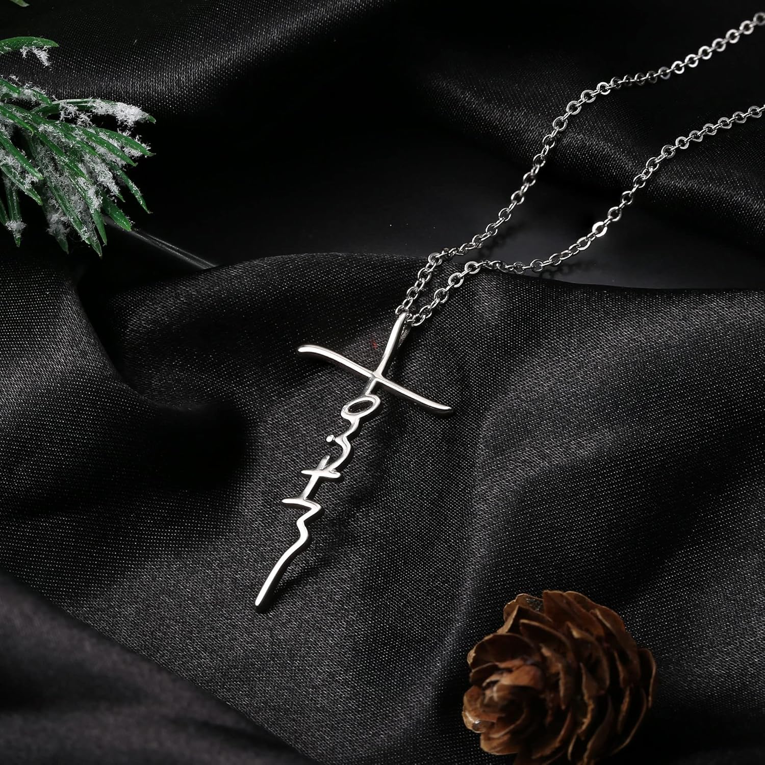 MILACOLATO Faith Necklace for Women 925 Sterling Silver Cross Necklace for Women 18K White Gold Plated Sideways Faith Cross Pendant Necklace Christian Religious Jewelry Gifts for Women Mom Wife Birthday - Image 4