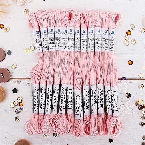 Vista 16 de Threadart - Hilo de bordar de algodón largo egipcio de alta calidad, 12 madejas Morado 6 hilos divisibles de 8.75 yardas cada uno para bordado a