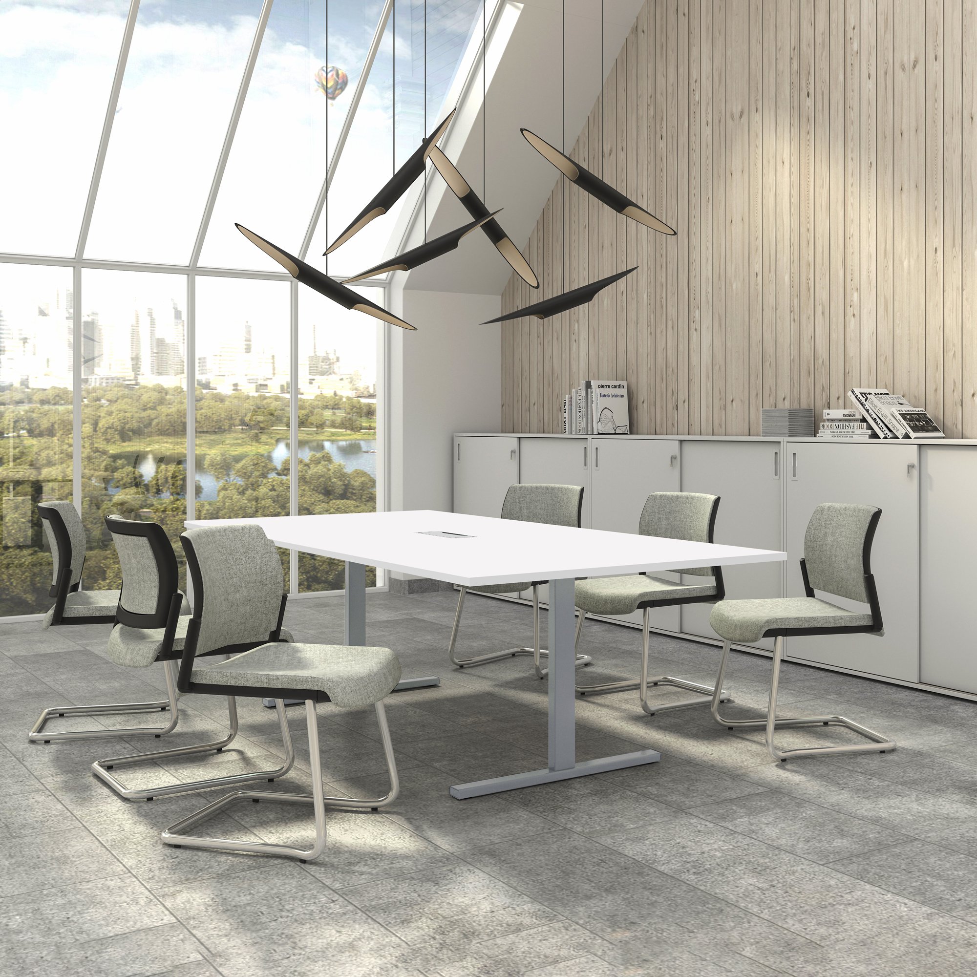 Weber Büro Easy Konferenztisch 240x120 cm Weiß mit ELEKTRIFIZIERUNG Besprechungstisch Tisch, Gestellfarbe:Silber