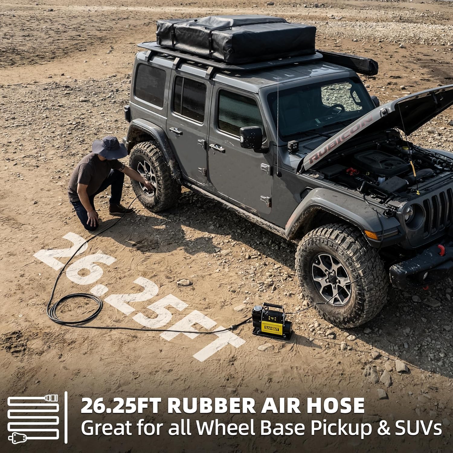 SMAOUT 12V Digital Air Compressor, Offroad Portable Inflator 7.06 CFM, Air Pump Max 150PSI for Heavy-Duty Tires, with LCD Control Panel to Preset Target Pressure, 4x4 Vehicle, SUV, RV