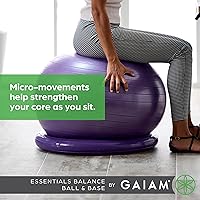 Vista 3 de Kit de pelota de equilibrio y base Gaiam Essentials, silla de pelota de yoga de 65 cm, pelota de ejercicio con base de anillo inflable