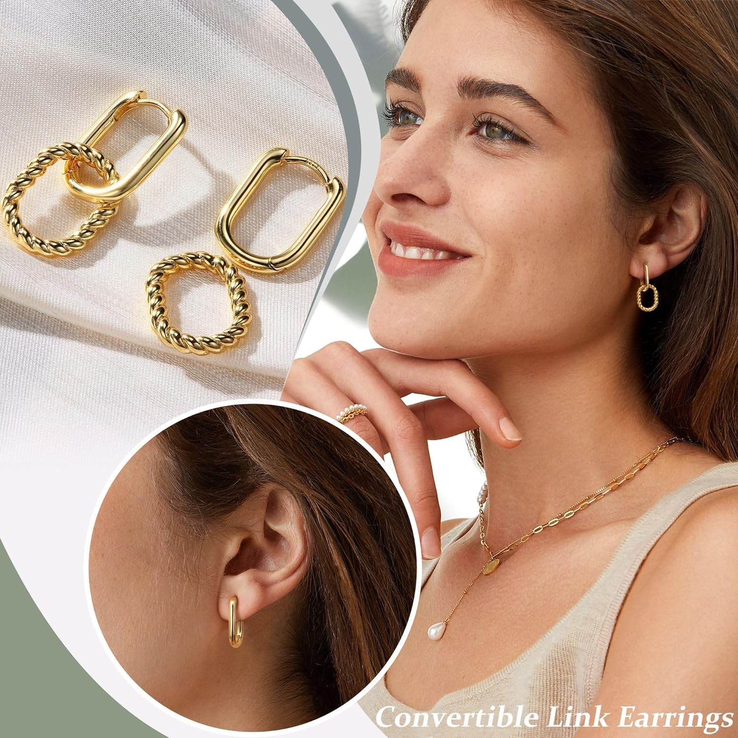 18K Gold Plated Two Tone Gold Silver Hoop Earrings for Women Hypoallergenic - 925 Sterling Silver Drop Dangle Paperclip Huggie Hoop Earrings - Chain Link Dangle Earrings Jewelry - Image 2