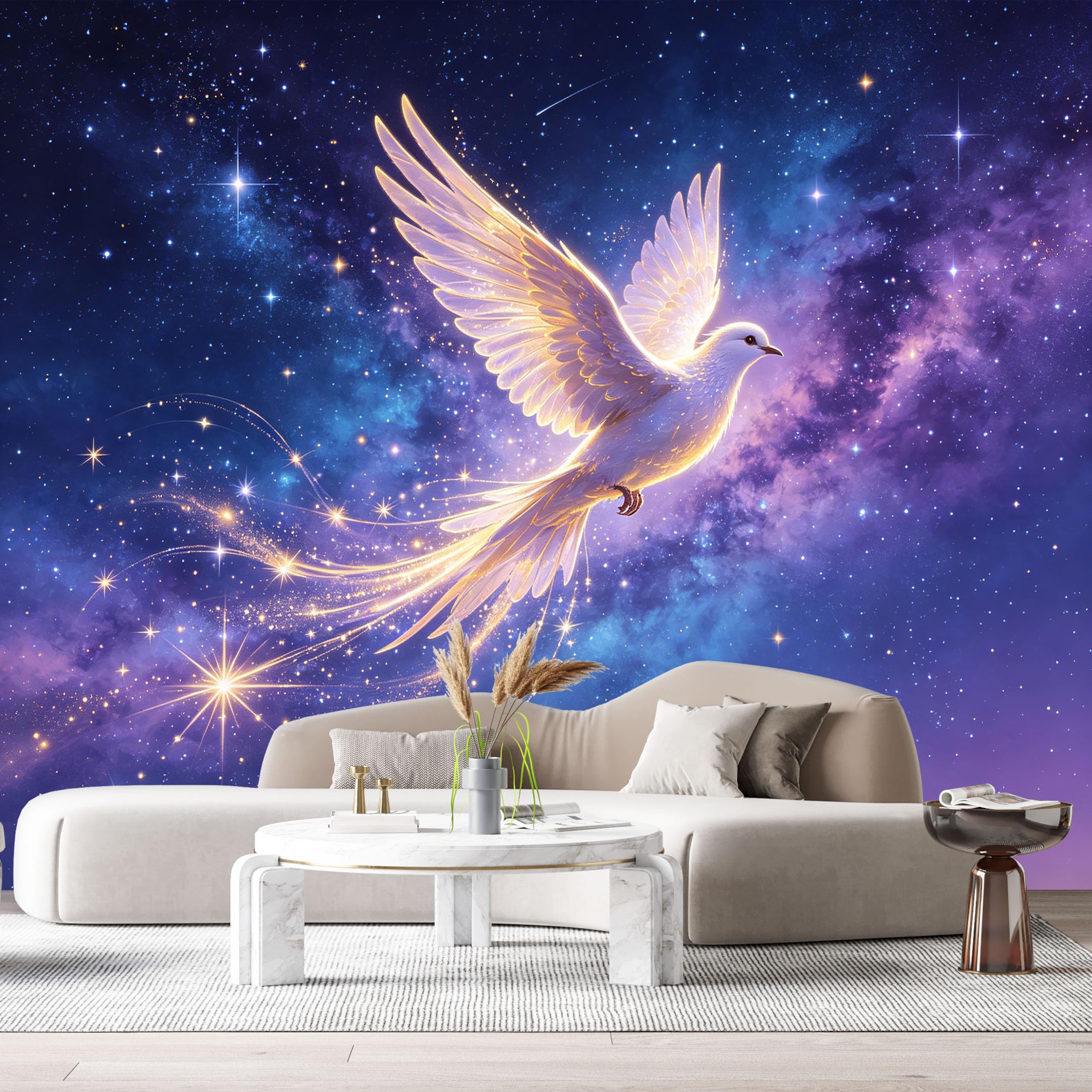 Custom Size Wall Murals Flying Dove Abstract Watercolor Starry Sky Galaxy SelfAdhesive Wall Fabric Removable Large Wallpaper for Photo Living Room