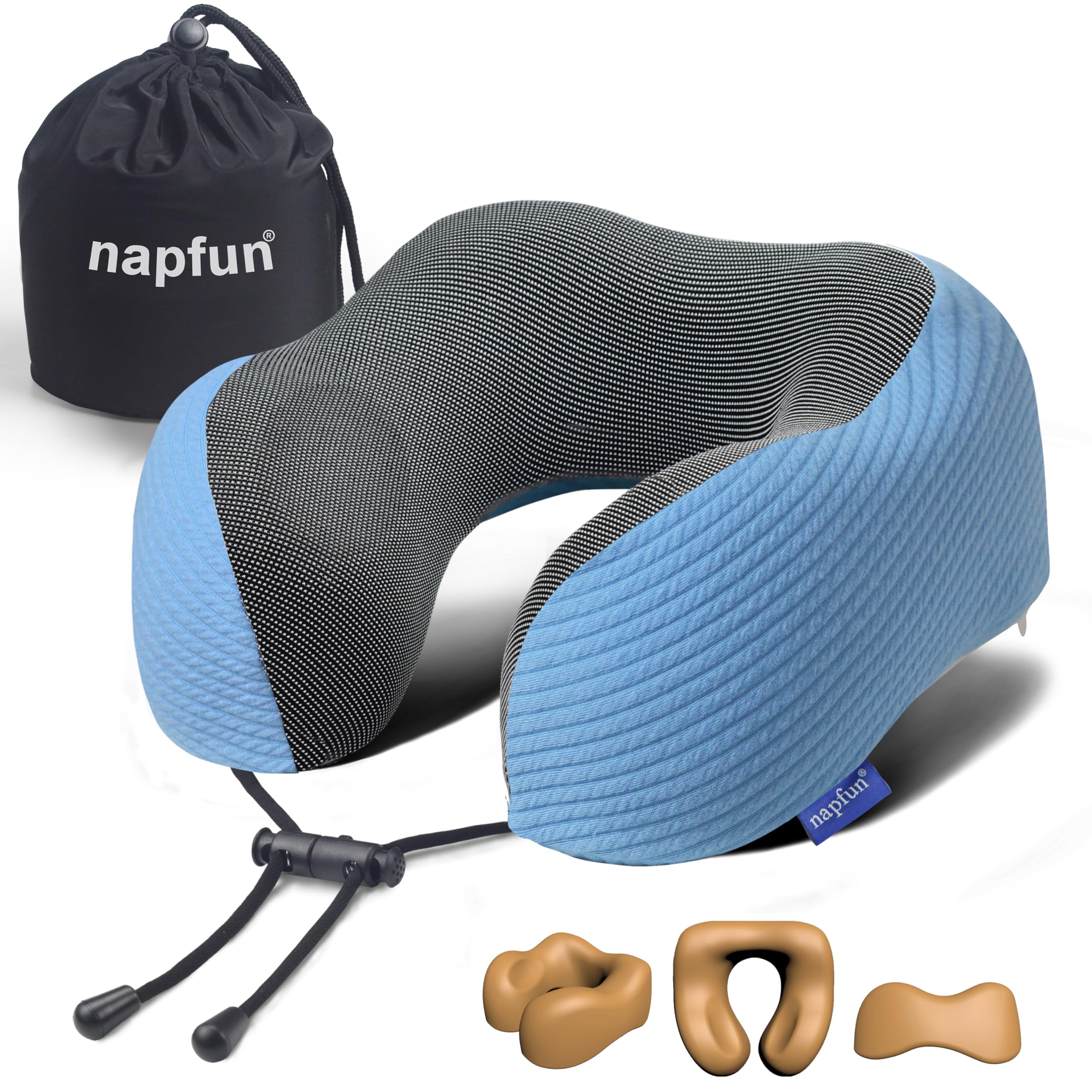 napfun Neck Pillow for Travel, Memory Foam Airplane Pillow, Sky Blue
