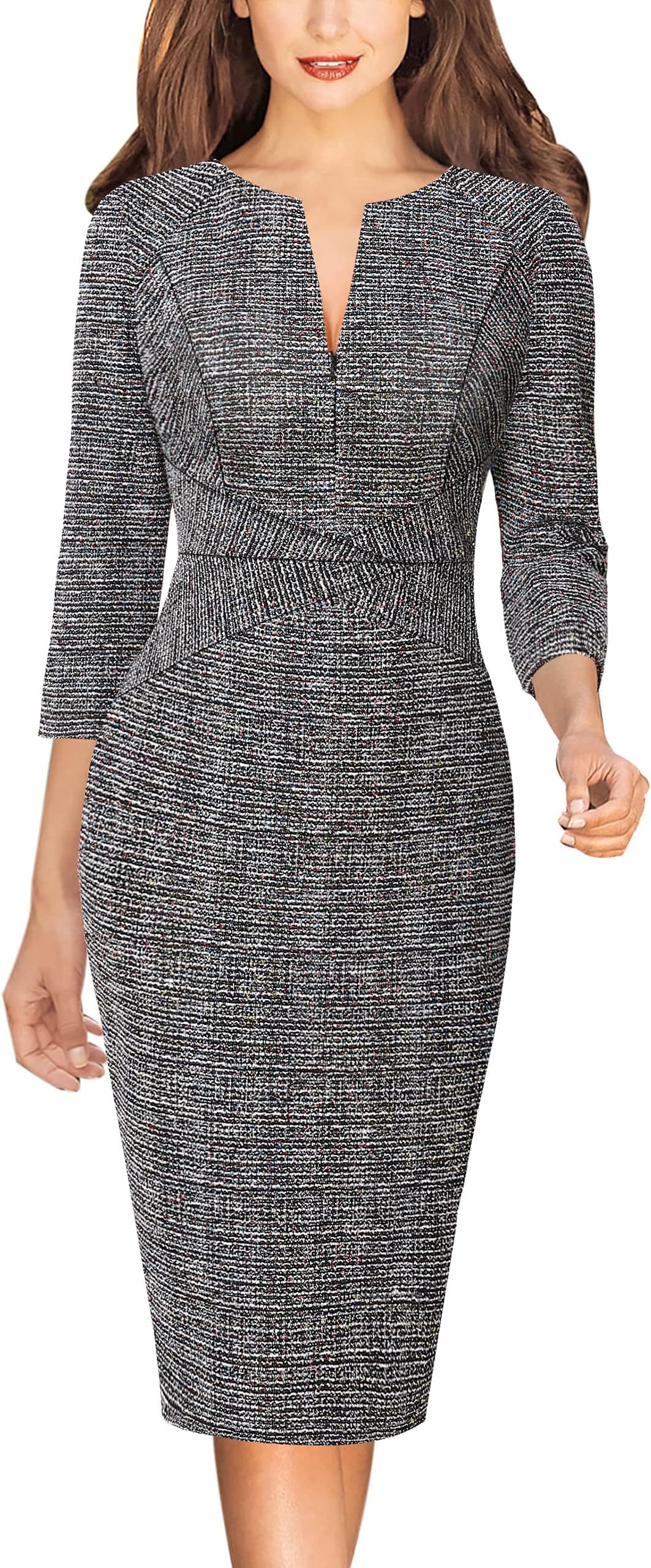 VFSHOW Womens Slim Zipper Up Work Business Office Party Bodycon Pencil Sheath Dress