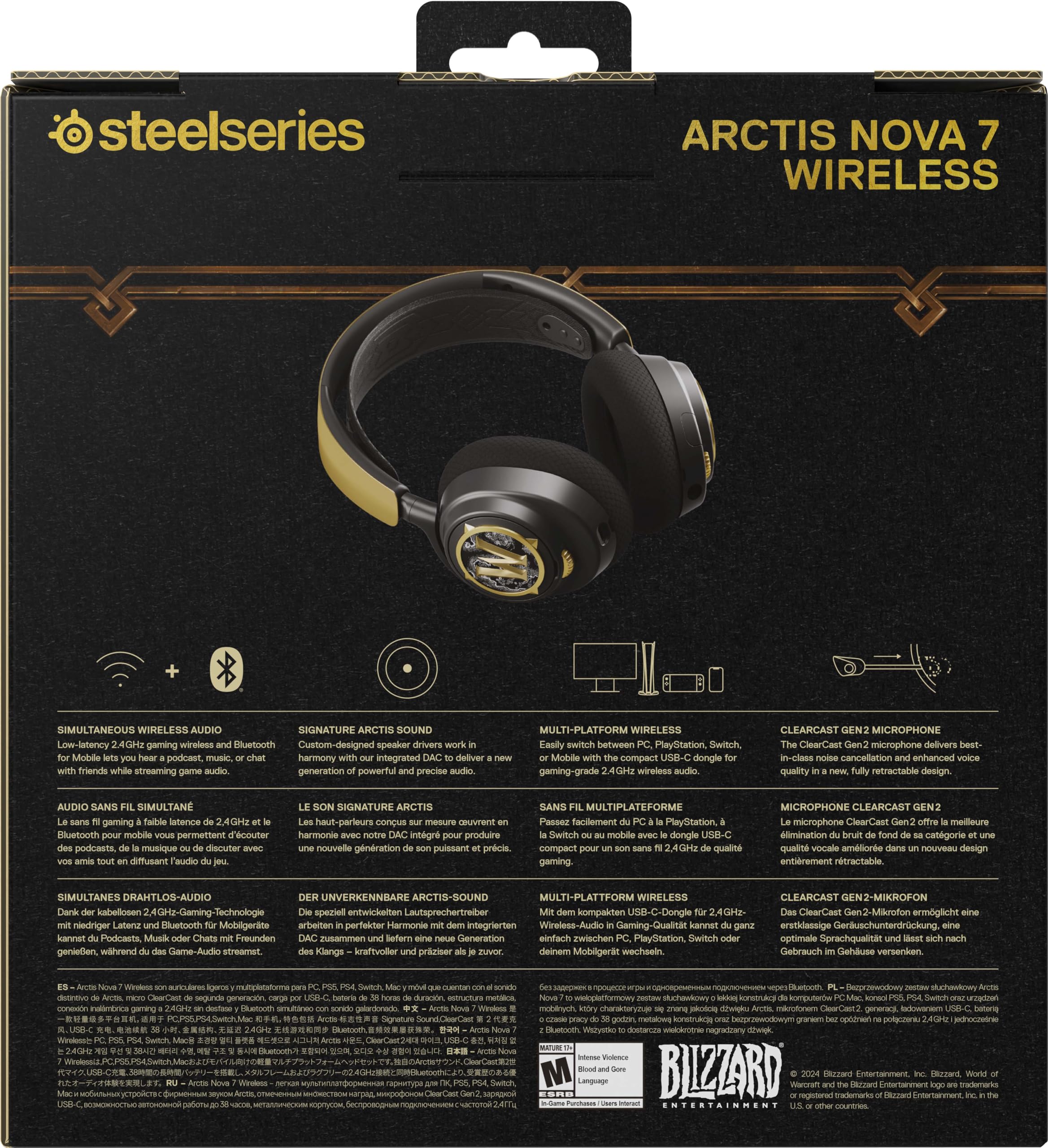 SteelSeries Arctis Nova 7 - Casque sans Fil Multi-Plateforme - World of Warcraft Edition - Objets en Jeu Inclus - 2,4 GHz + Bluetooth mixable - Batterie USB-C 38h - PlayStation, PC, Switch