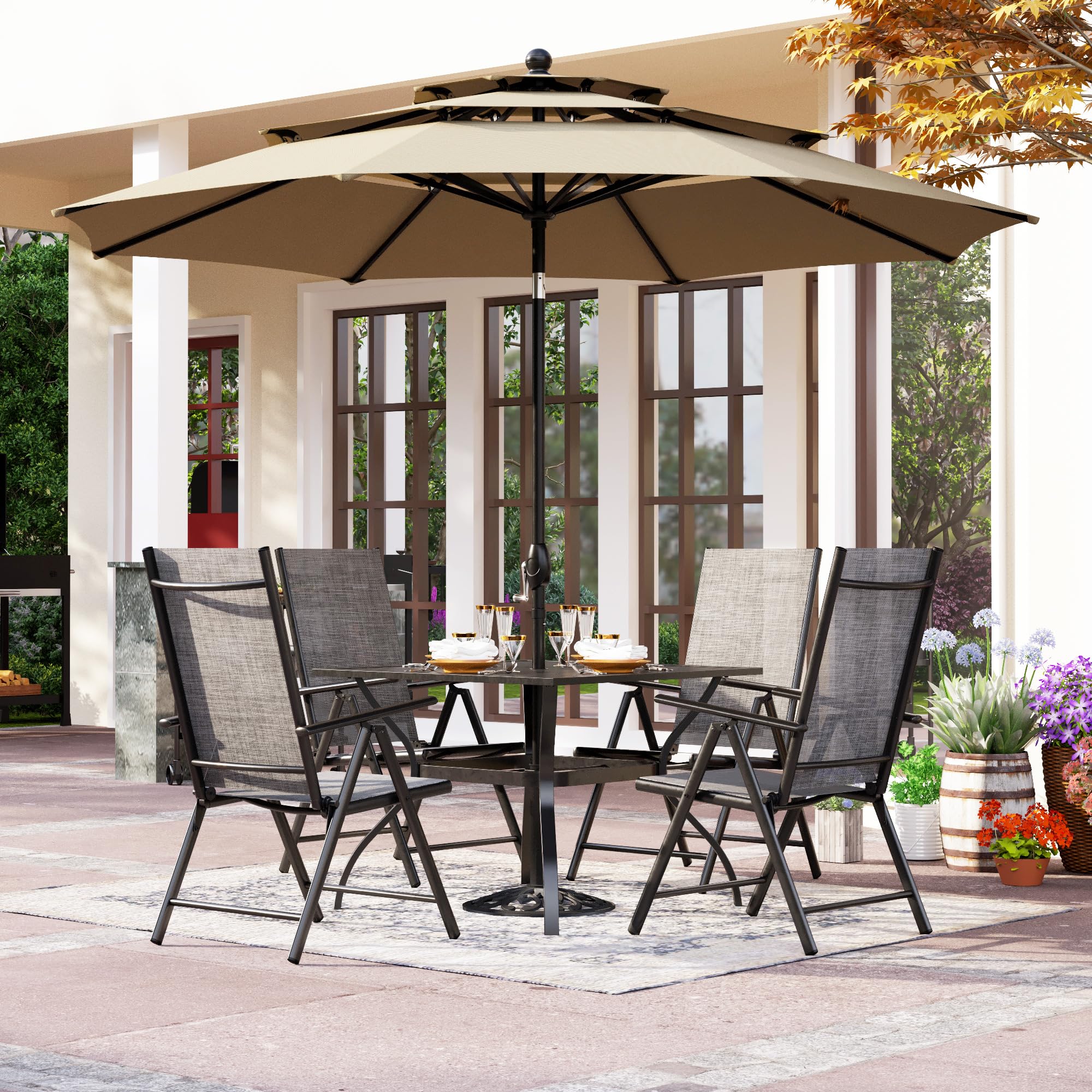 Amazon.com: PHI VILLA Outdoor Patio Dining Set with 10ft Umbrella for 4, Outdoor  Table Chairs Set with Adjustable Folding Patio Chair for Garden (No Umbrella  Base) : Patio, Lawn & Garden