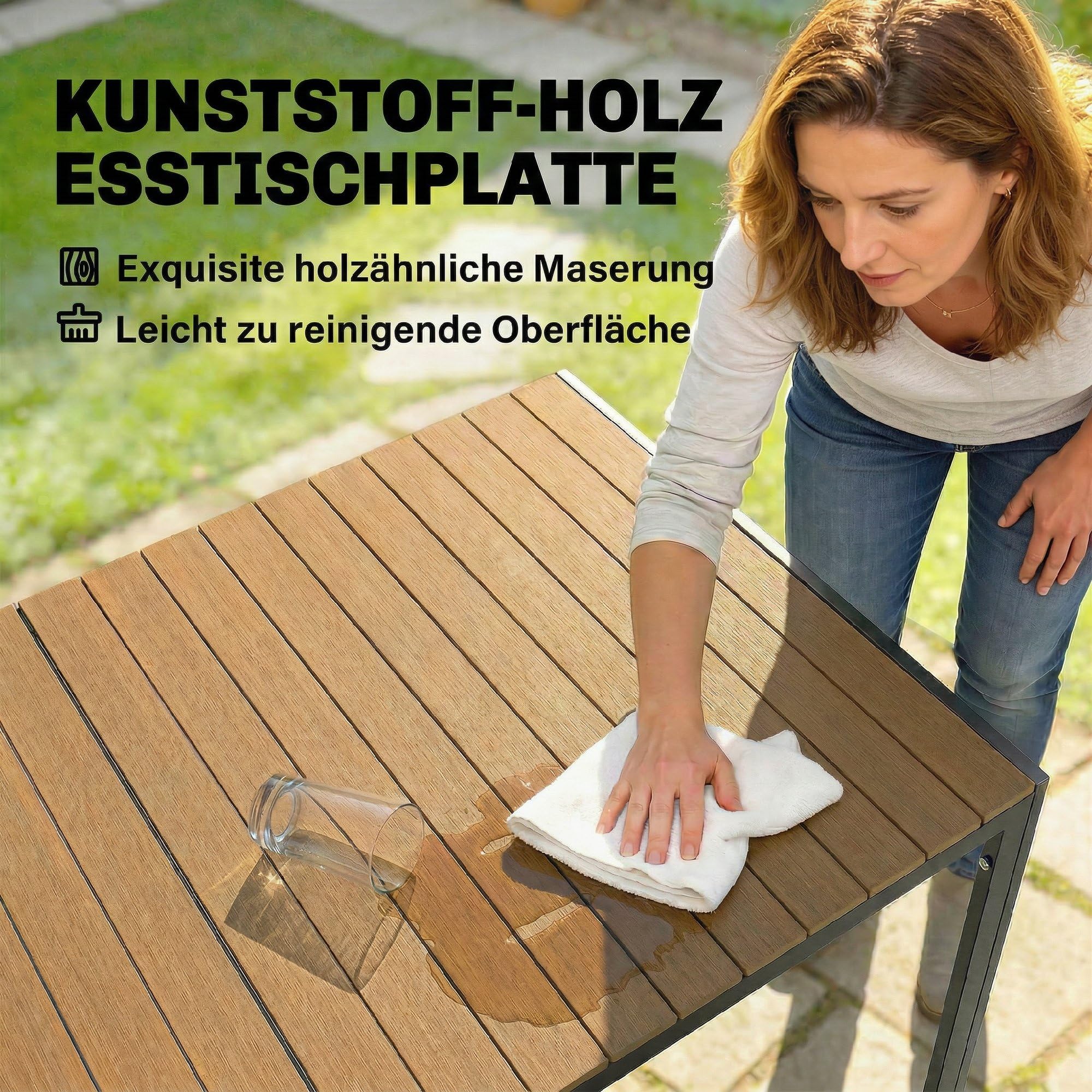 Outsunny 7 TLG. Sitzgruppe Gartenmöbel-Set, Gartengarnitur mit 1 Esstisch, 6 Stühlen, Sitzgarnitur mit Kissen, für Terrasse, Naturholz