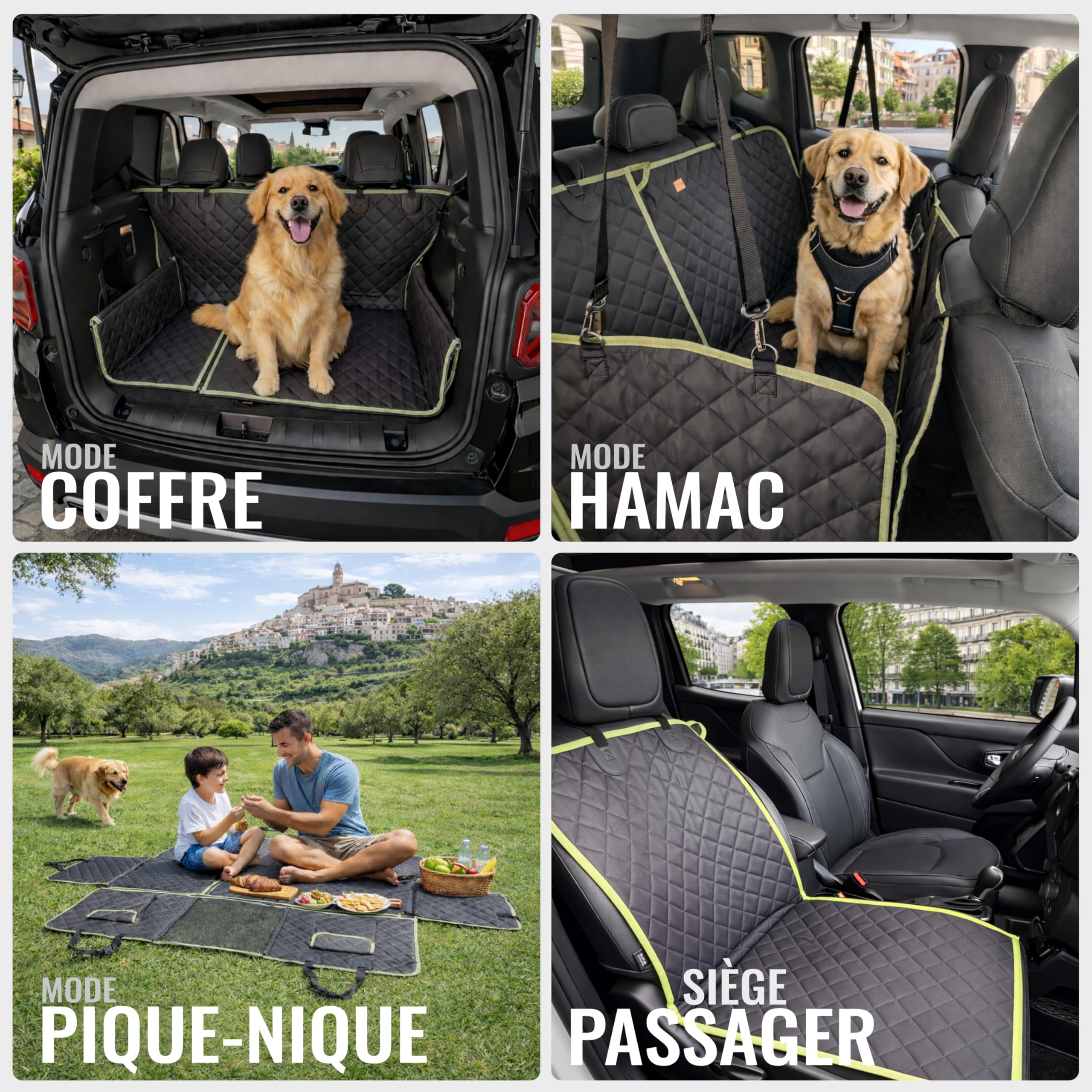 Housse Chien Voiture 6-en-1 | Housse de Voiture Siege Imperméable 600D avec Fenêtre Maille et Protection Portes | Siege Voiture Chien Universelle