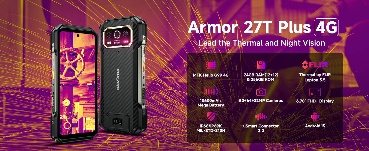 【新品未開封】Ulefone Armor 27T 4Gサーマルイメージングスマホ Amazon.com: Ulefone Armor 27T Plus 4G Rugged Phone, Thermal