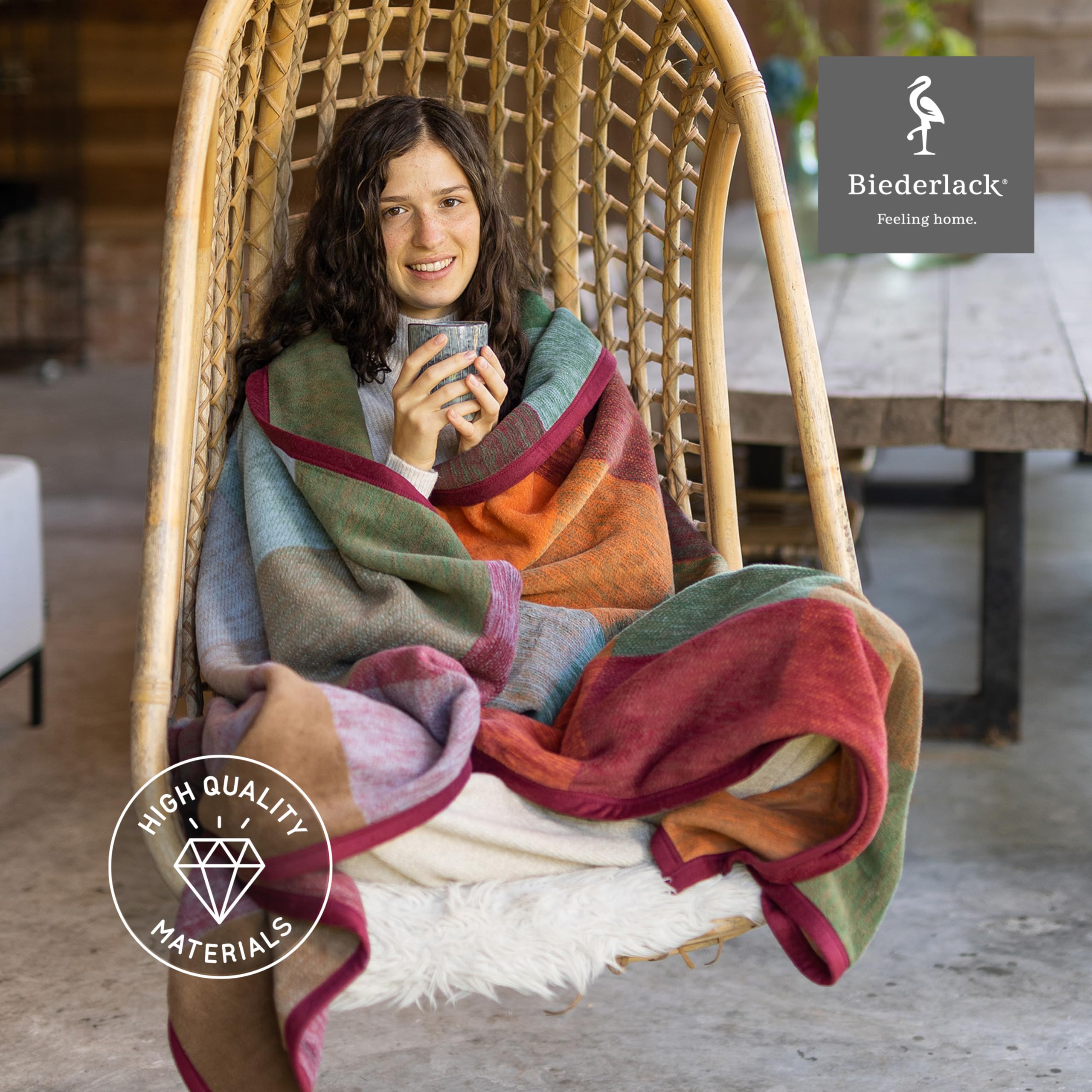 biederlack® Flauschige Kuscheldecke Pure Cotton Karo I Made in Germany I Öko-Tex Made in Green I bunt Karierte Wohndecke aus 100% Baumwolle I Couch-Decke 150x200 cm I nachhaltig produziert