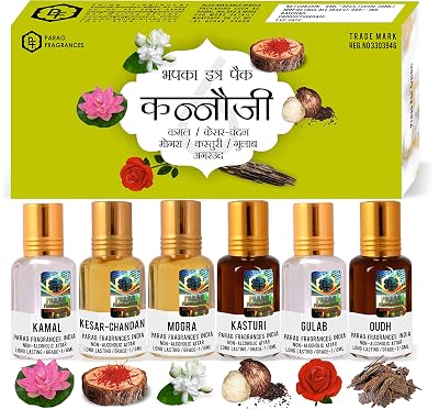 Parag Fragrances Natural & Premium Liquid Attar Gift Pack For Unisex (Kannauji 6 In 1) - Multiple