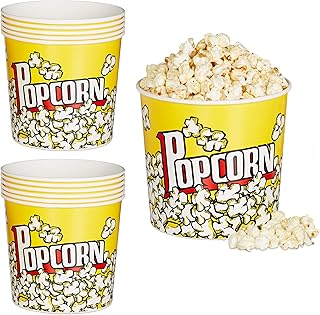 Relaxdays 12 x Popcorn Eimer, Popcorn Behälter Kunststoff, Popcornkübel wiederverwendbar, 2,8 l, Retro Popcornbecher, gelb
