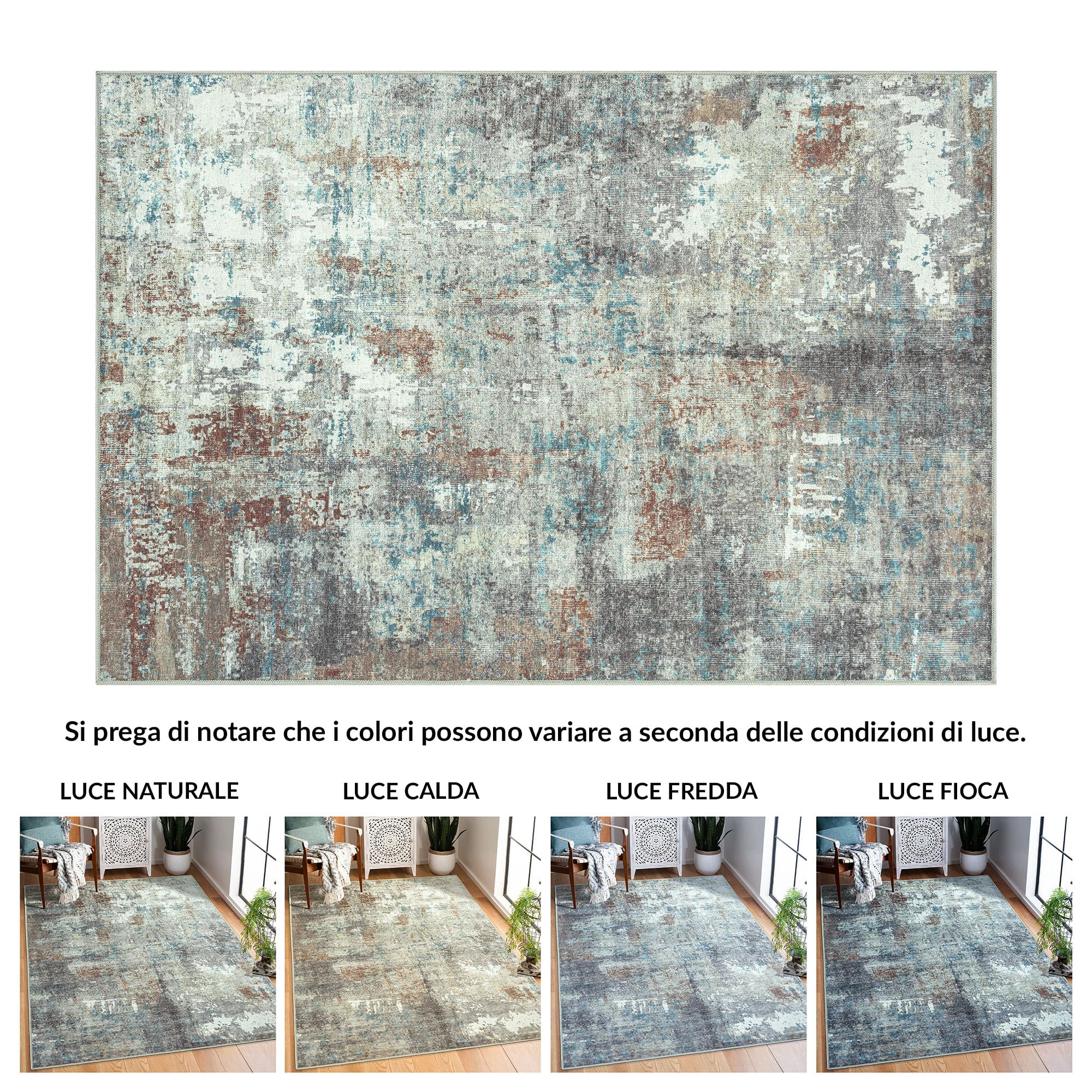 artyrugs Tappeto Lavabile in Lavatrice, 152x213cm, 75% Cotone Riciclato, Pelo Corto, Fondo Antiscivolo, Tappeti per Soggiorno, Camera da Letto, Cucina, Corridoio, Ufficio, Turchese Scuro & Marrone