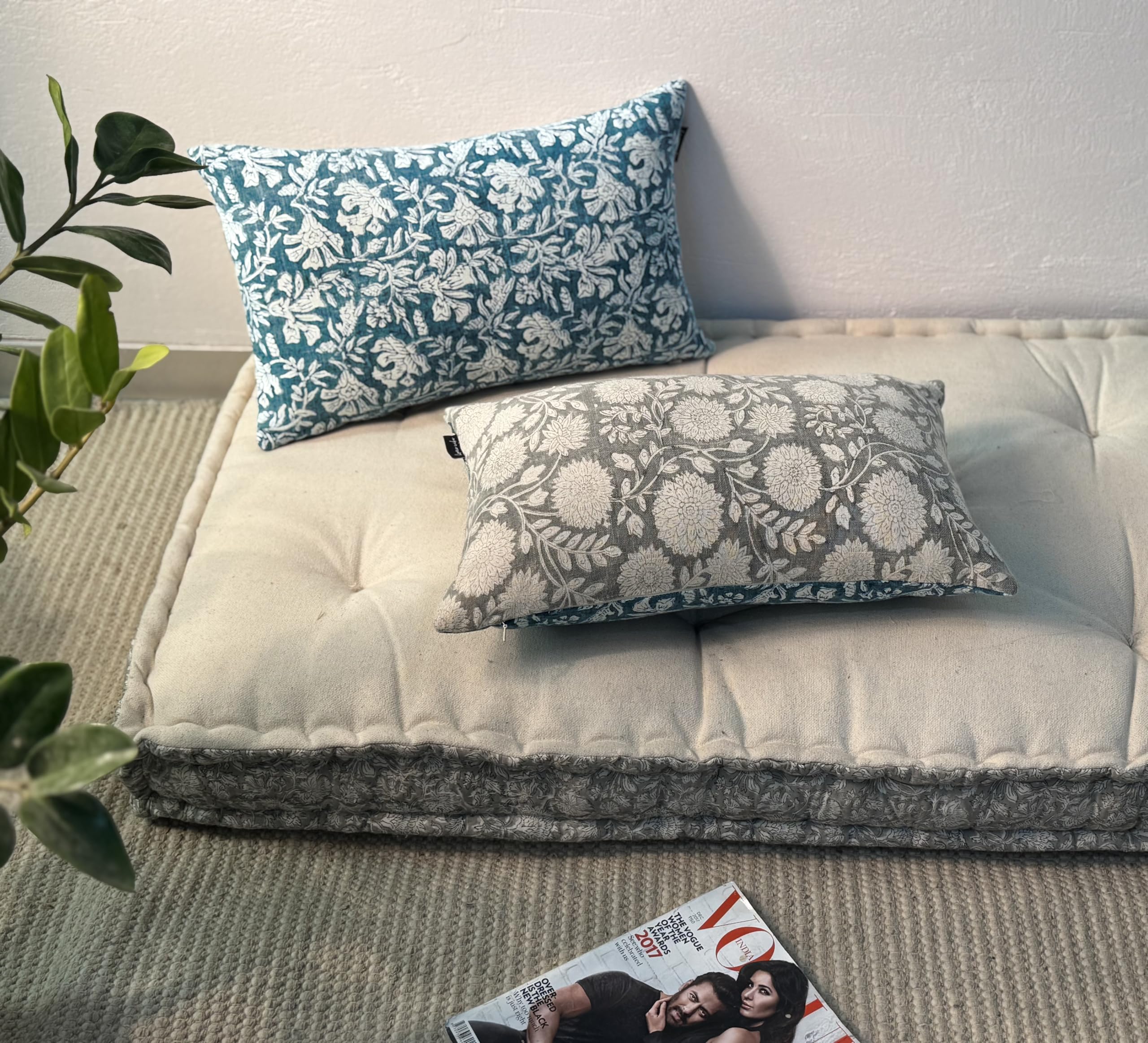 HOME WIBE Decorative Throw Pillow Covers Set of 2 Vintage Turquoise Grey 12 x 20