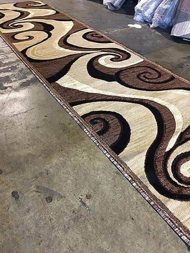 Miniatura 2 de Americana Alfombra moderna de pasillo largo, diseño marrón beige, 144 (32 pulgadas x 10 pies)