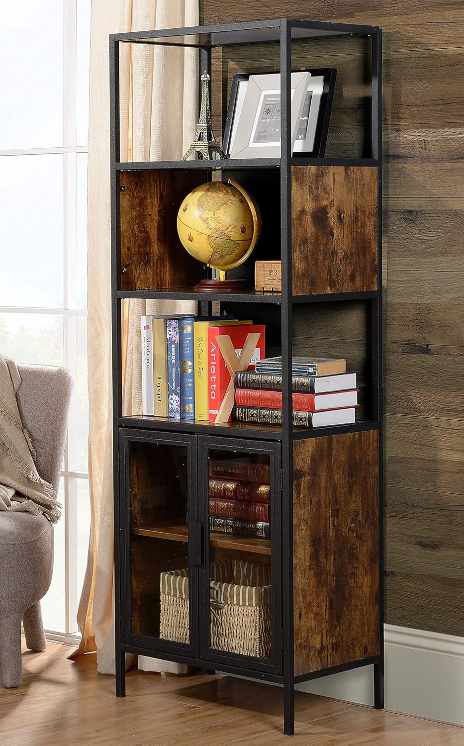 Homestar Hamilton Display with Glass Doors Bookcase, Antique wood Home
