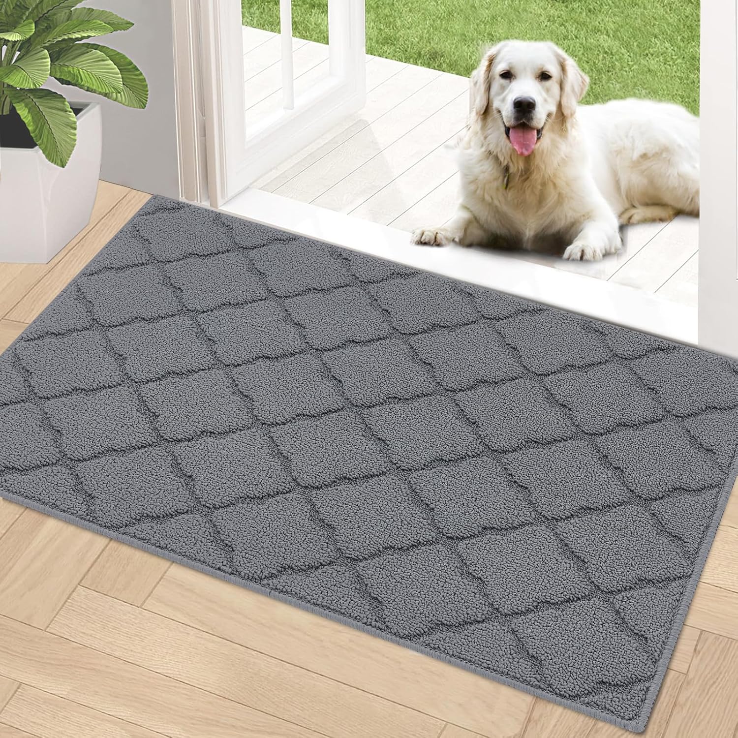 Timo Indoor Doormat, Front Door Mat 36"x59" Absorbent Rubber Backing Non Slip Door Mats, Machine Washable Resist Dirt Low Profile Rugs for Entryway, Front Door Rugs Indoor for Muddy Wet Shoes, Grey