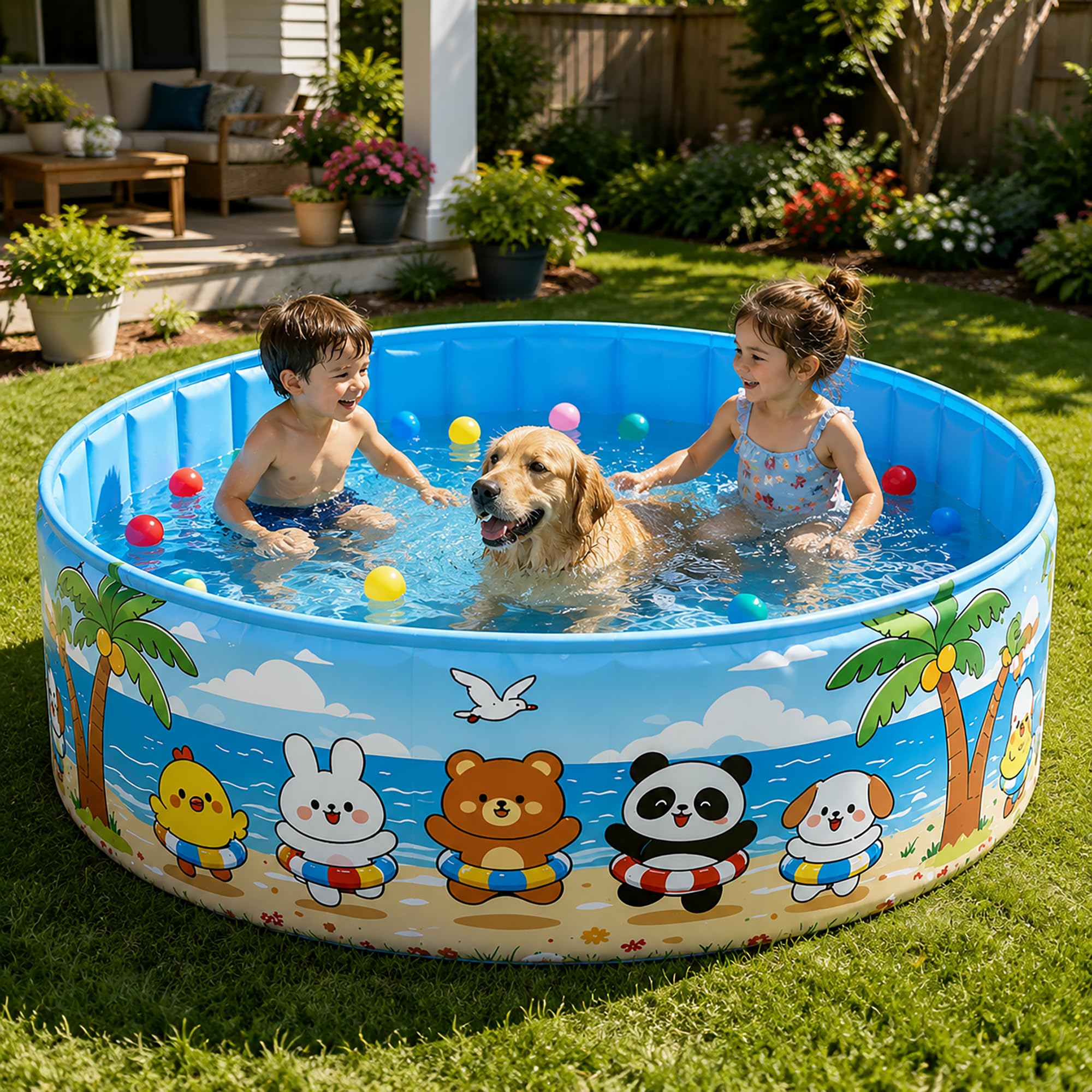 Piscina Infantil Plegable, Sin Inflar, Piscina Rígida para Niños