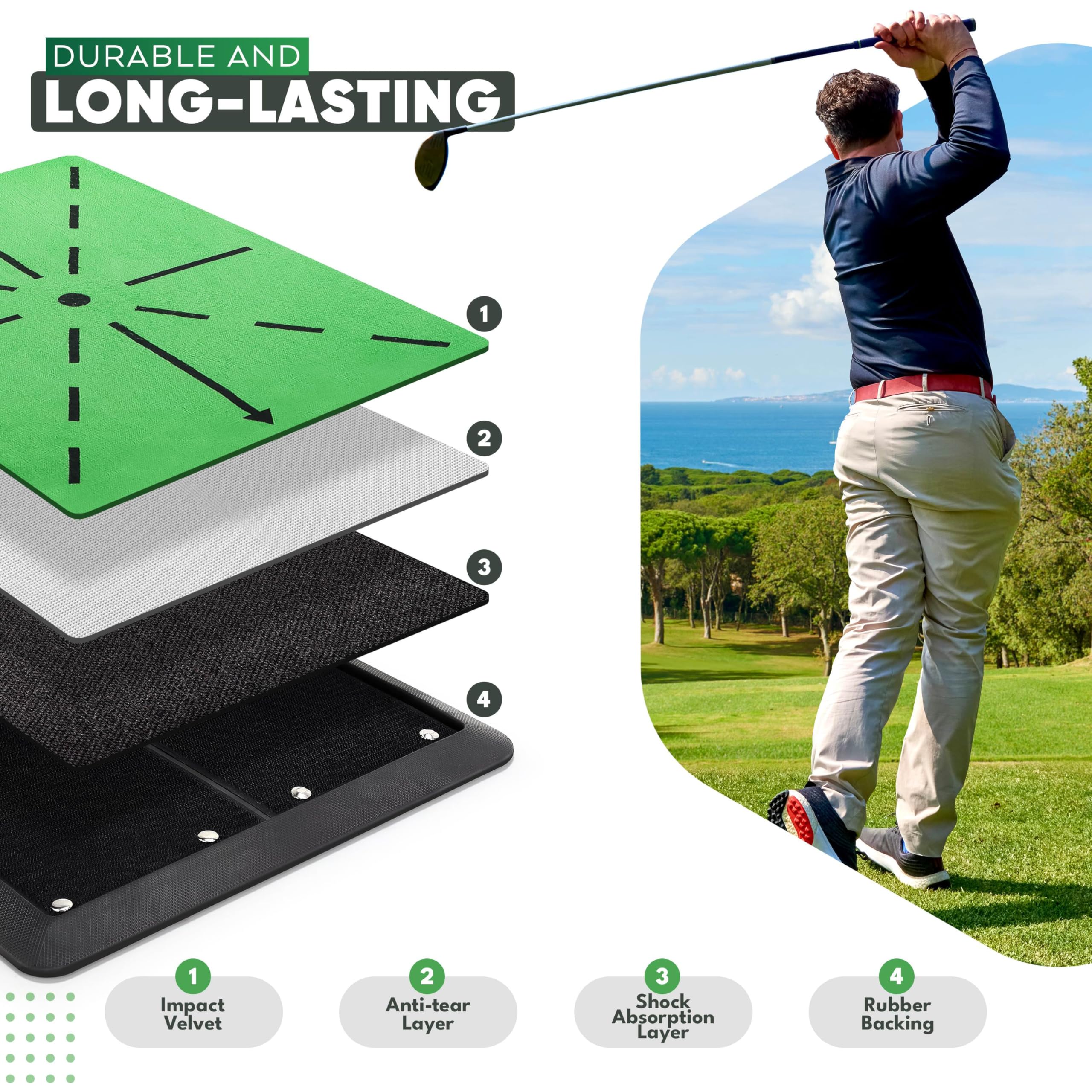 Juego de alfombrillas de práctica de golf con pista de terciopelo, superficies de césped, bolas de espuma y tees para uso en interiores o exteriores