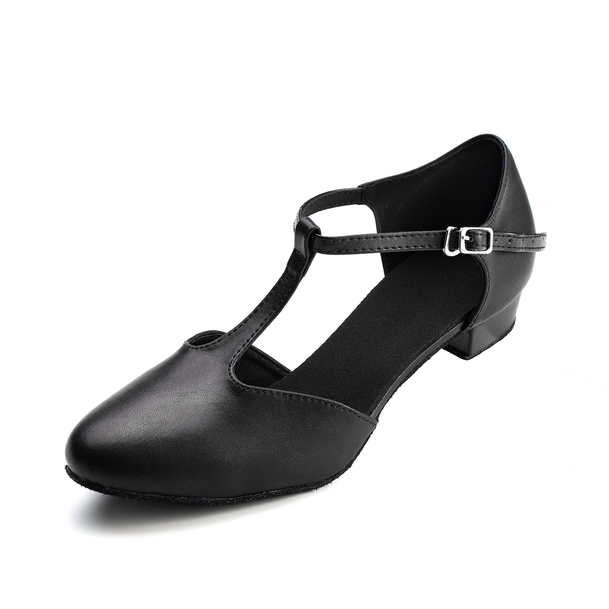 Dress FirstFlats Dance Shoes Women Low Heel Genuine Leather Pumps T-Strap Latin Ballroom Salsa Shoes,1'