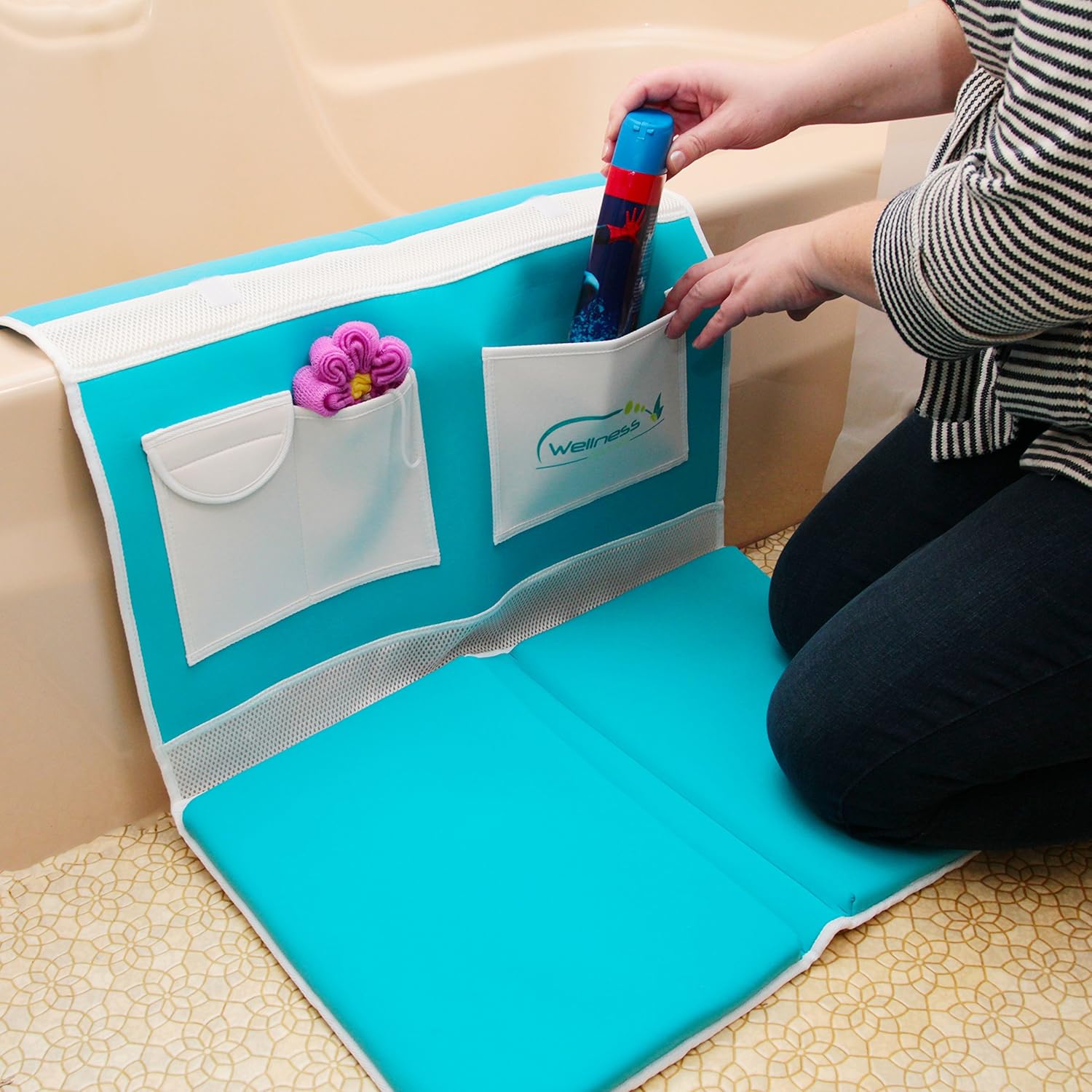 Wellness Goodies Baby Bath Kneeler and Elbow Pad -Deluxe Safety Bath Kneeler Designed to Ease Knee and Elbow Pain -Comfort Pad, Non Slip, Comfort Padding, Foldable & Washable -Perfect Baby Shower Gift