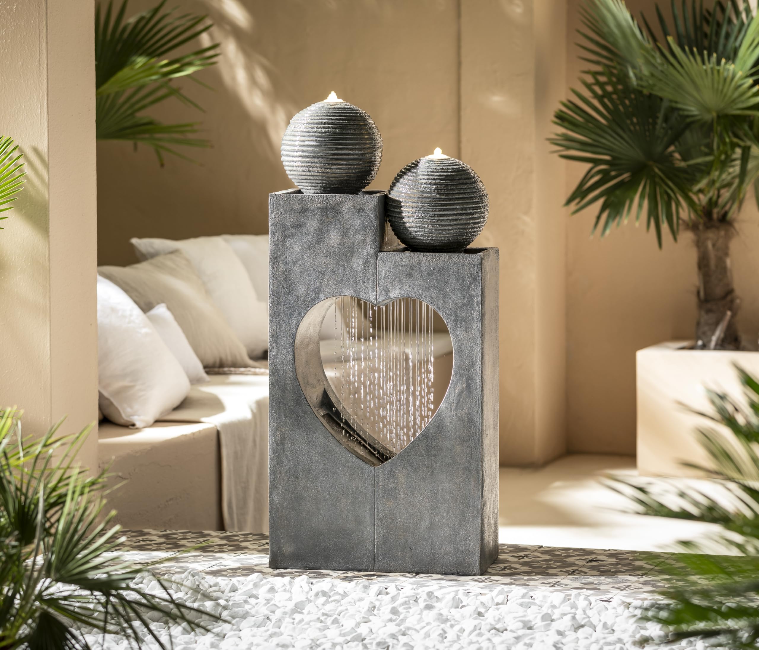Dehner Gartenbrunnen Amor, Outdoor-Brunnen, mit LED-Beleuchtung, frostbeständig, ca.46x23x99 cm, Polyresin, grau