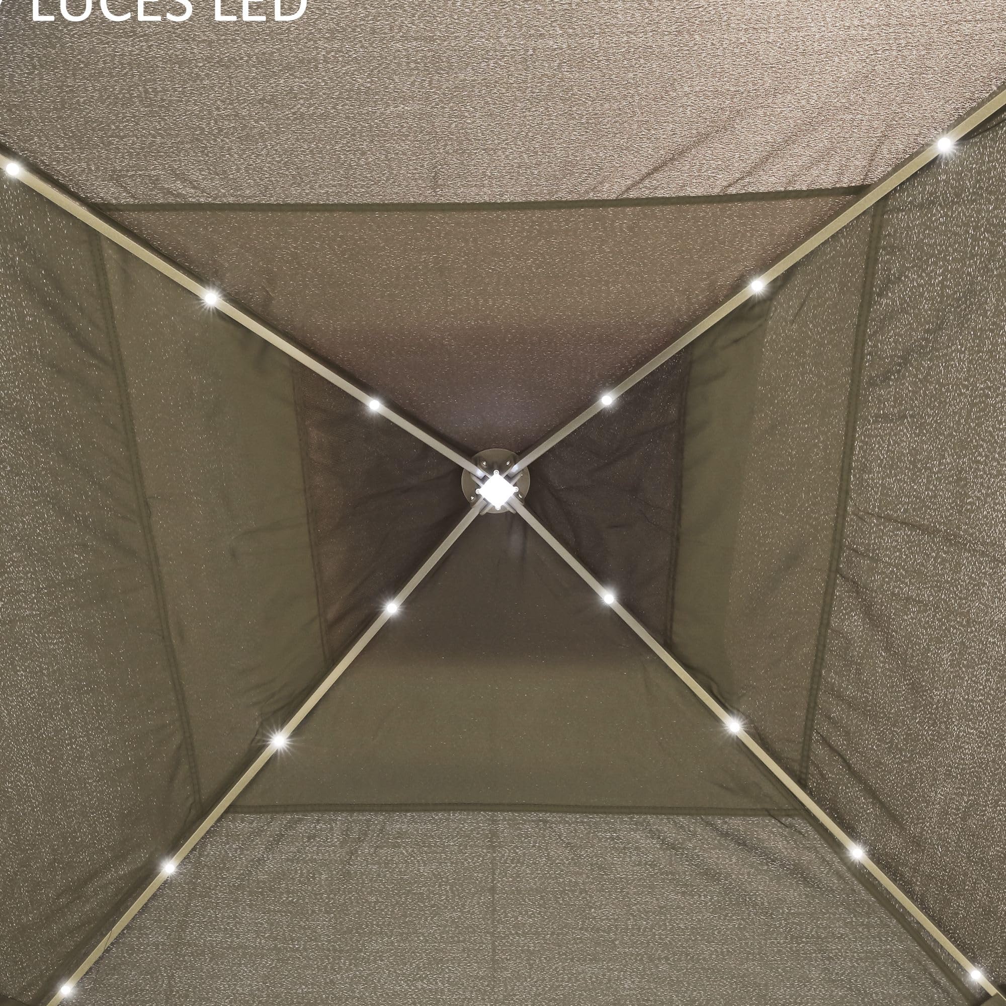 Outsunny Carpa Plegable con Luces LED 3,3x3,3 m Cenador de Jardín con Control Remoto 4 Paredes Laterales de Malla Altura Ajustable y Bolsa de Transporte para Patio Fiestas Beige