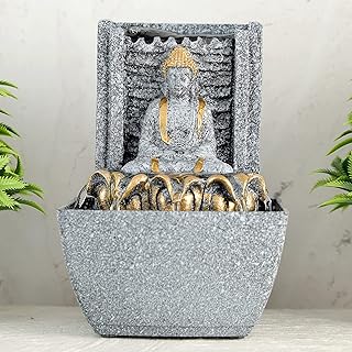 Global Grabbers Polyresin Table Top Indoor Outdoor Water Fall Fountain with LED Lights Home Decor Decoration Gift Gifting Items-STN_GRY-SF30-picture-11