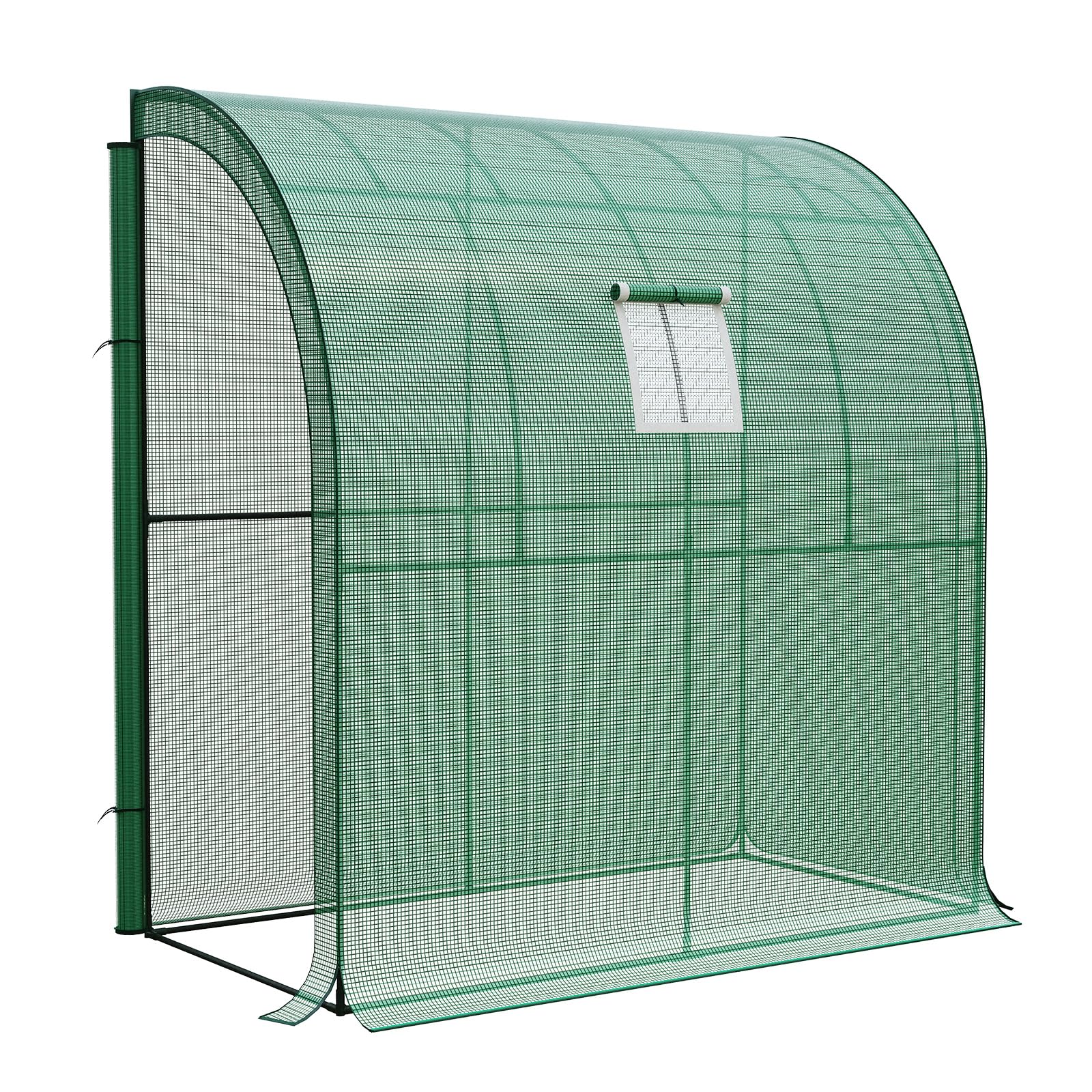 LARMNEE Serre Adossée, Serre à Tomates, avec Bâche PE à Fermeture à Glissière sur Les Côtés, 200 x 100 x 210 cm, Cadre Métallique, pour Fleurs, Légumes, Balcon, Plantes, Terrasse, Vert EGN72GH02