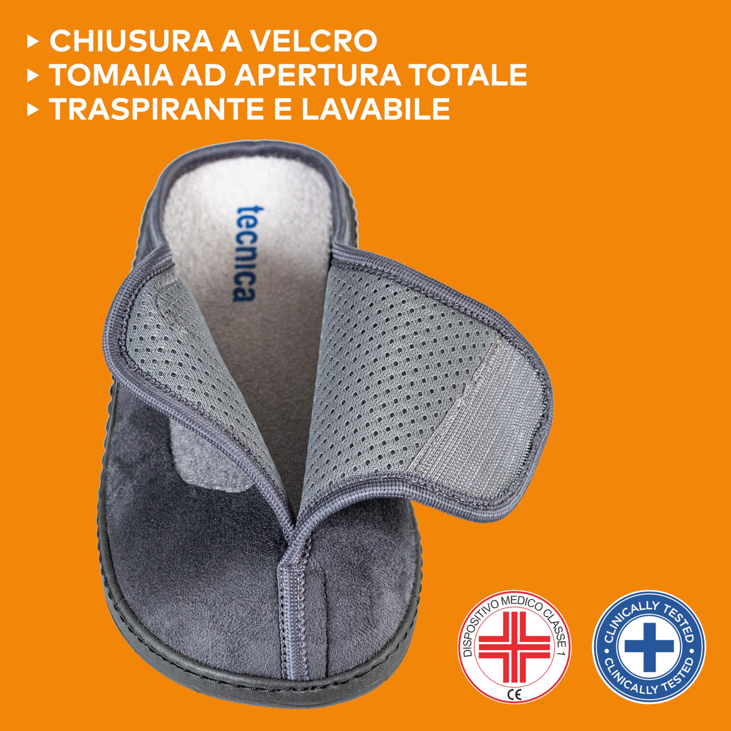 EXTRO STYLE – Pantofole Ortopediche Tecnica 6, per Piedi Gonfi e Bendati, Dolori al Tallone, Ciabatte Ortopediche Donna e Uomo con Suola Antiscivolo e Urto-assorbente, Microfibra, Grigio