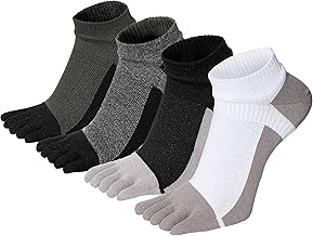 ELECDON Men's Toe Socks Crew Cotton Five Fingers Socks Low Cut Running Athletic Socks 4 Pairs Size 7-11