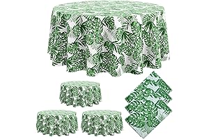 Oudain Hawaiian Tablecloth 84 Inch Luau Tropical Flower Round Table Cloth