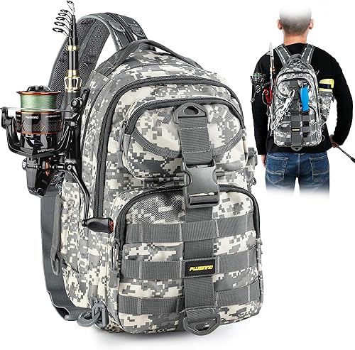 Miniatura 14 de PLUSINNO Mochila de pesca con combinaciones de caña de pescar y carrete, cajas de aparejos, mochila de aparejos impermeable para equipo de pesca