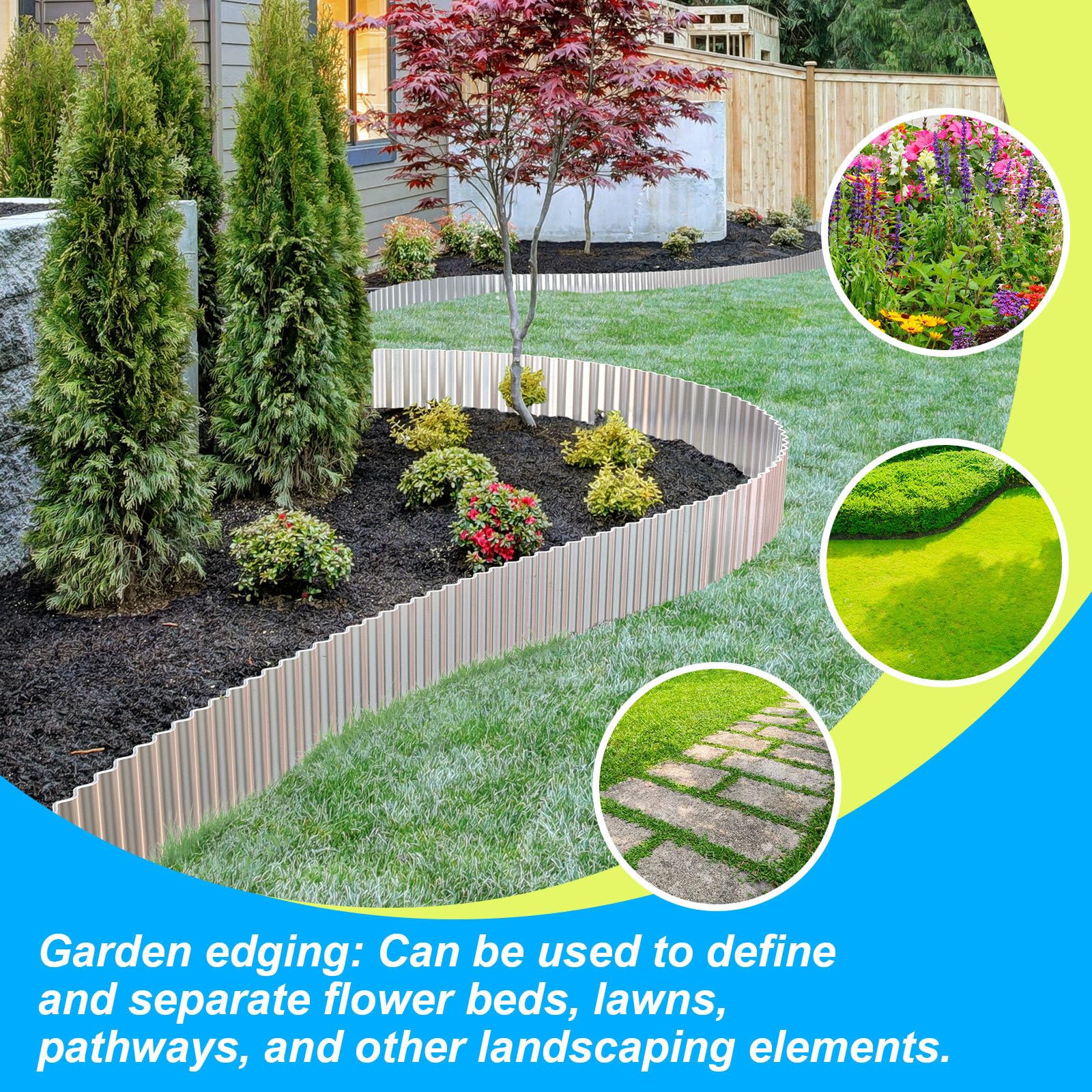 LAVEVE Wellmetall-Garteneinfassung, 30,5 cm x 6 m, Landschaftseinfassung für Rasen, Blumenbeet, Gartenzaun, Pflastersteineinfassung (Silber)