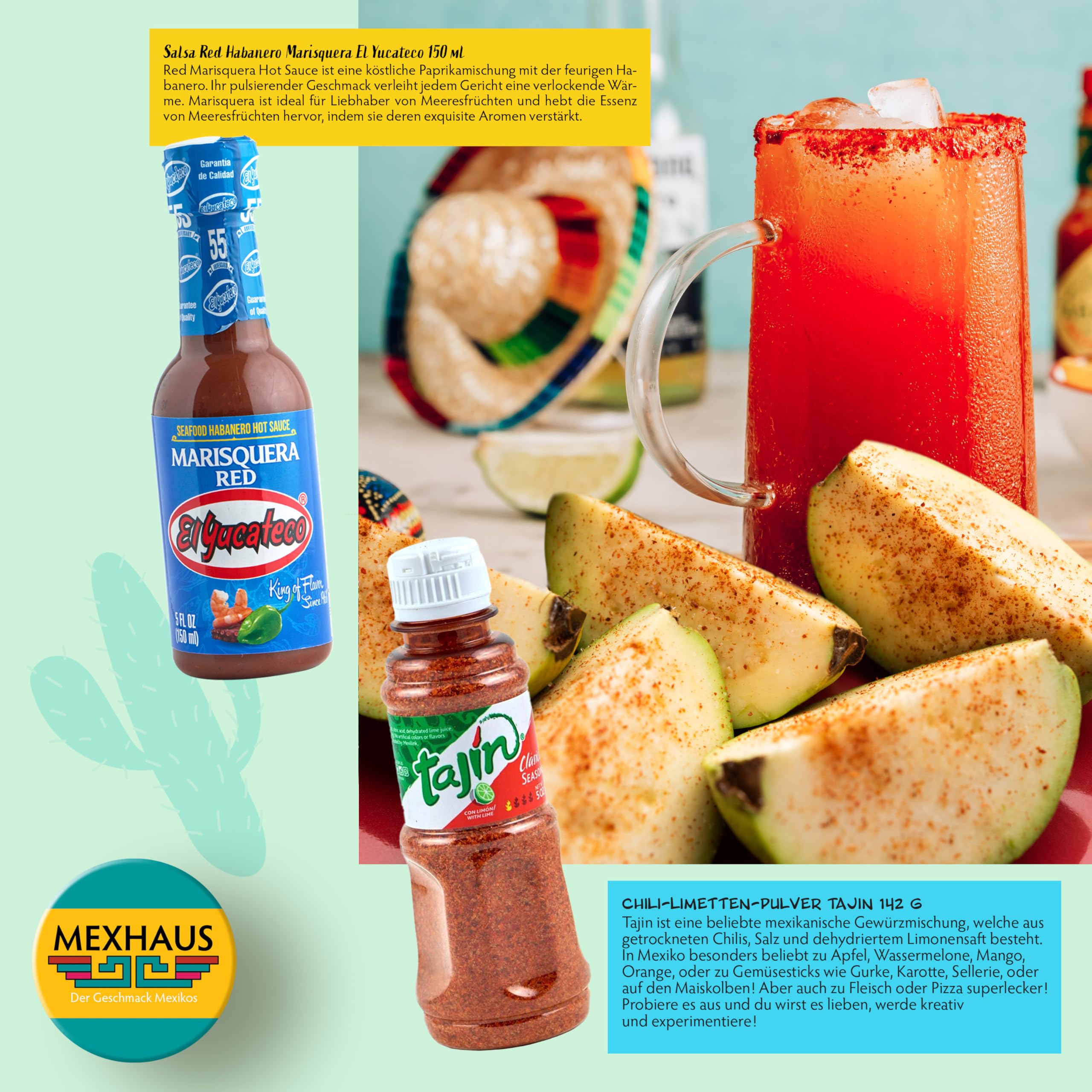 Tajín El Tapatio Valentina El Yucateco Cholula Lol-Tun Scharfe Soßen Set 7 Sorten Mexiko