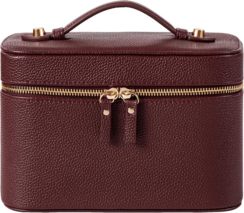 Necessaire HBselect para Maquiagem em Couro PU com Divisórias Removíveis, Burgundy