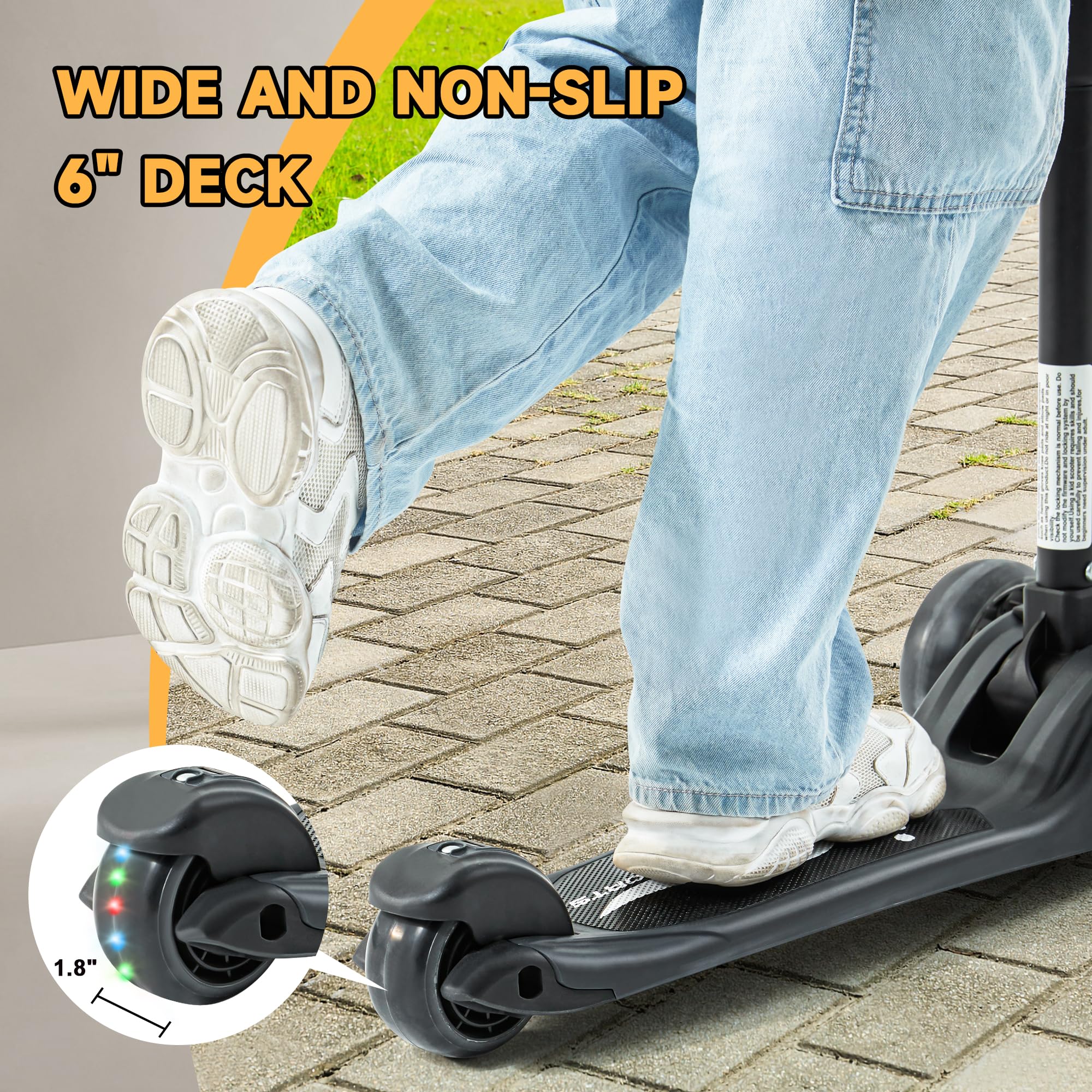Patinete para niños, 3 ruedas, manillar ajustable en altura para niños, sistema de inclinación para dirección y mecanismo de plegado fácil, niños y niñas de 3 a 14 años (1003-negro) 7