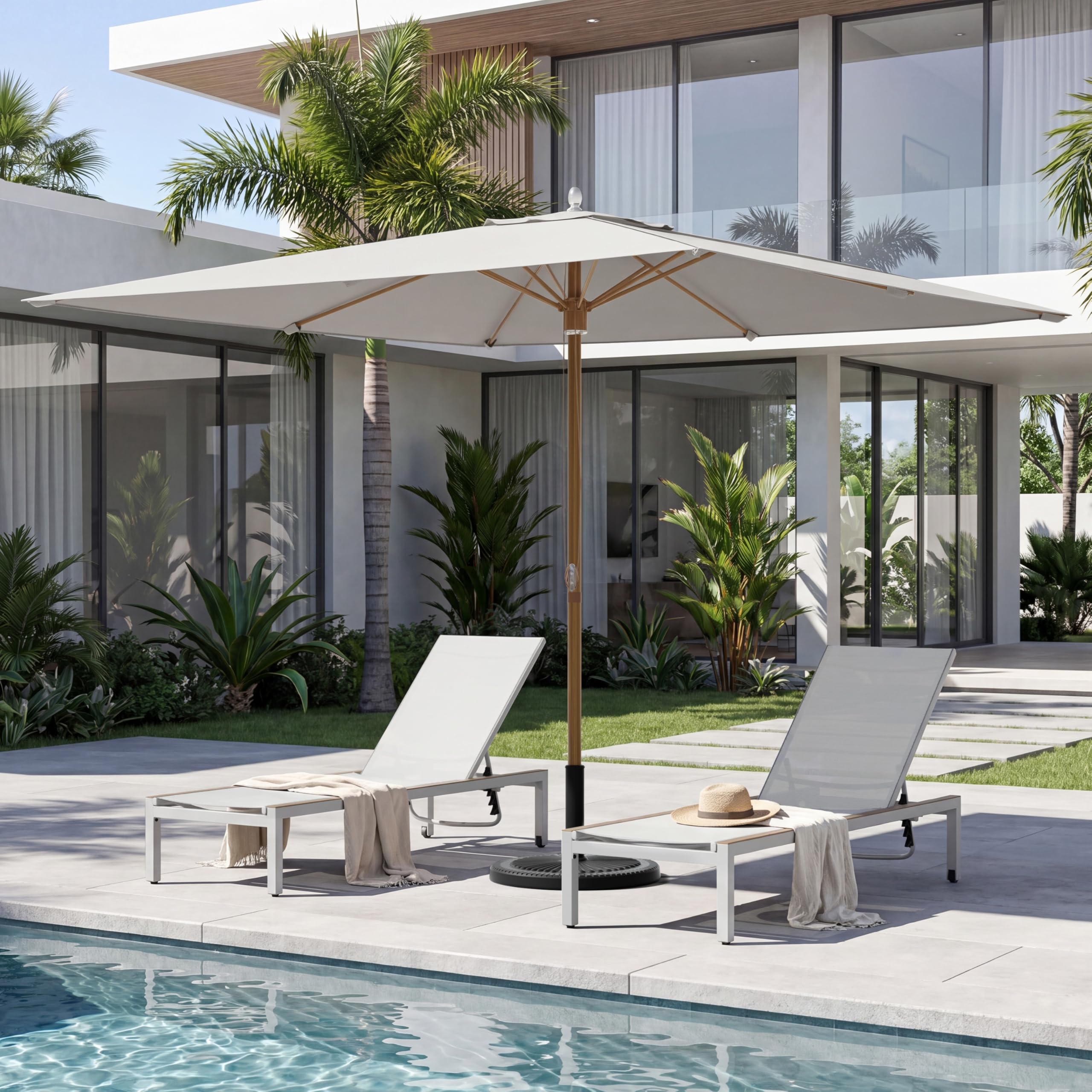 Grand patio 10x10 FT Rectangular Patio Umbrella with 3-Year-No-Fade Olifen Fabric, Outdoor Umbrella with 8 Faux-Wood Grain Aluminum Ribs, Market Umbrella with Pulley Lift for Poolside, Deck, Backyard, Light Gray