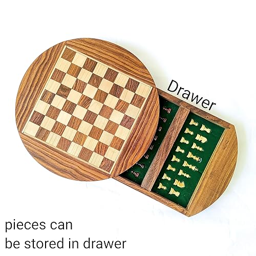 Miniatura 2 de Acecrafts Handmade Round Chess Board Set of Indian Rosewood|Magnetic 32 Pieces| Portable Book Style Design| Chess Set with Storage | Anti-Scratching
