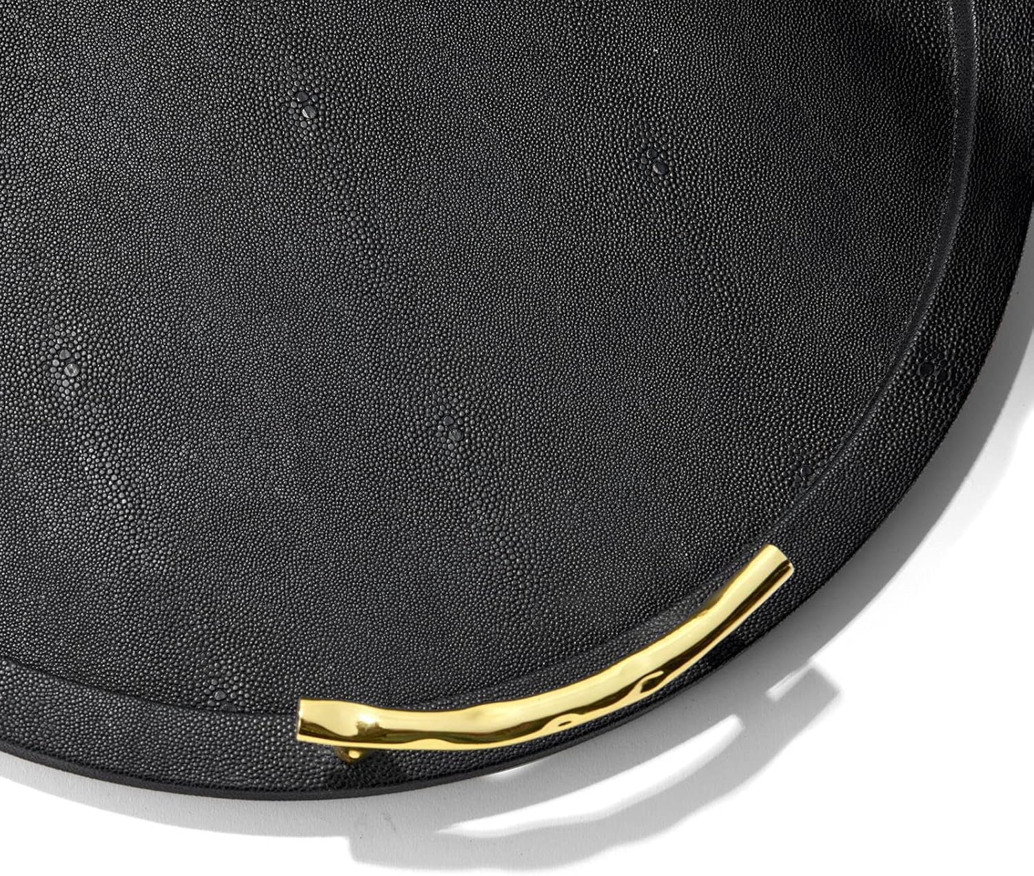 American Atelier Round Serving Tray- Large Decorative Platter w/Carry Handles in Gorgeous Leatherette Finish Perfect for Food, Drinks, Ottoman or Centerpiece, Gray/Green, 1630071, 17''