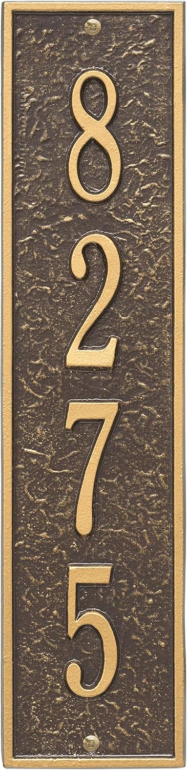 Whitehall Personalized Cast Metal Address Plaque - Custom House Number Sign - Delaware Vertical Plaque, Made in USA, Weather Resistant