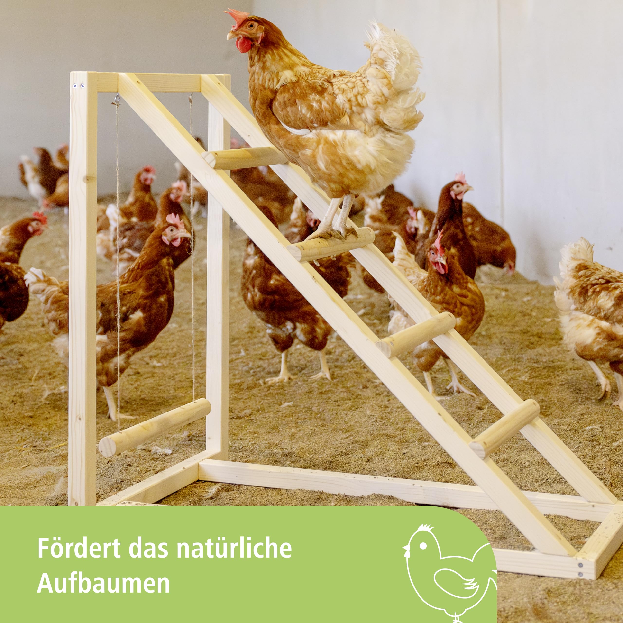 Kerbl Hobbyfarming Kletterturm für Hühner, Hühnerschaukel, Hühnerleiter, 85x55x76cm, Holz, robust, mehrsprossig