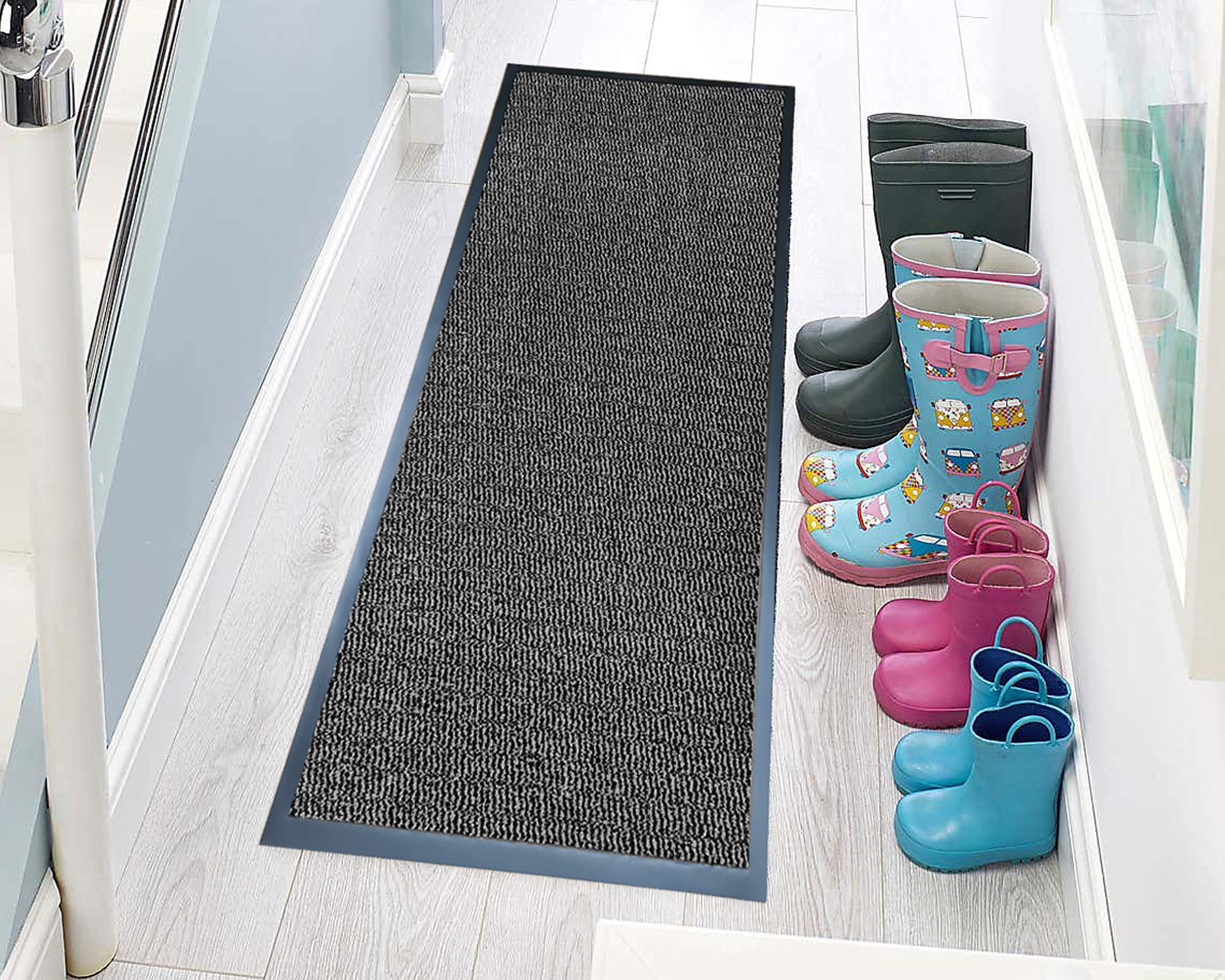 TrendMakers Hardwearing Heavy Duty PVC Edge Pile Top Rubber Barrier Mat Entrance Door Kitchen Floor Runners Mats Rugs | 60cm x 120cm | Grey | POLYPROPYLENE PILE โ image 1