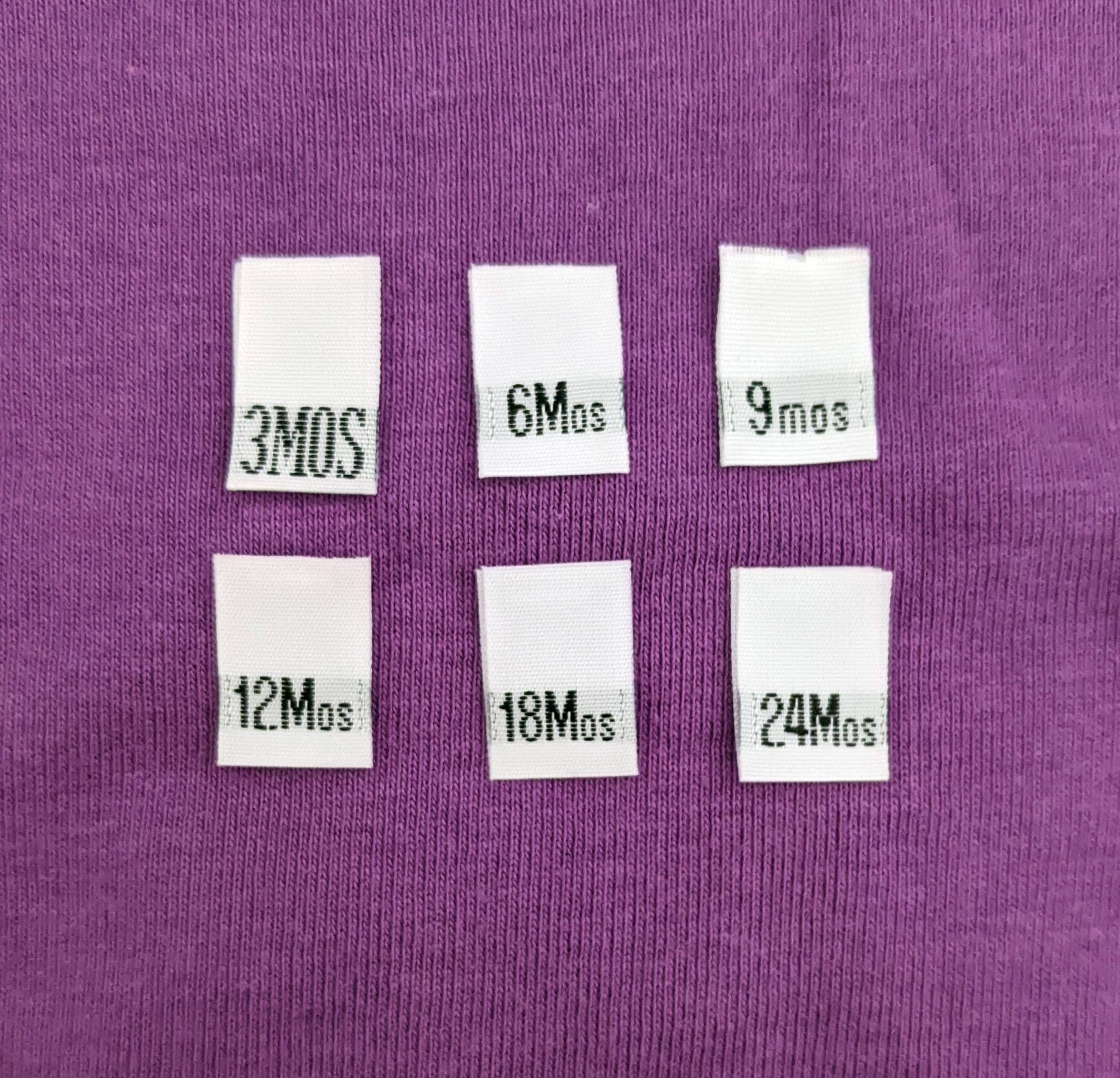120 pcs White Infant Toddler Clothing Sewing Garment Woven Label Size Tags Months - 3MO, 6MO, 9MO, 12MO, 18MO, 24MO (20pcs Each)