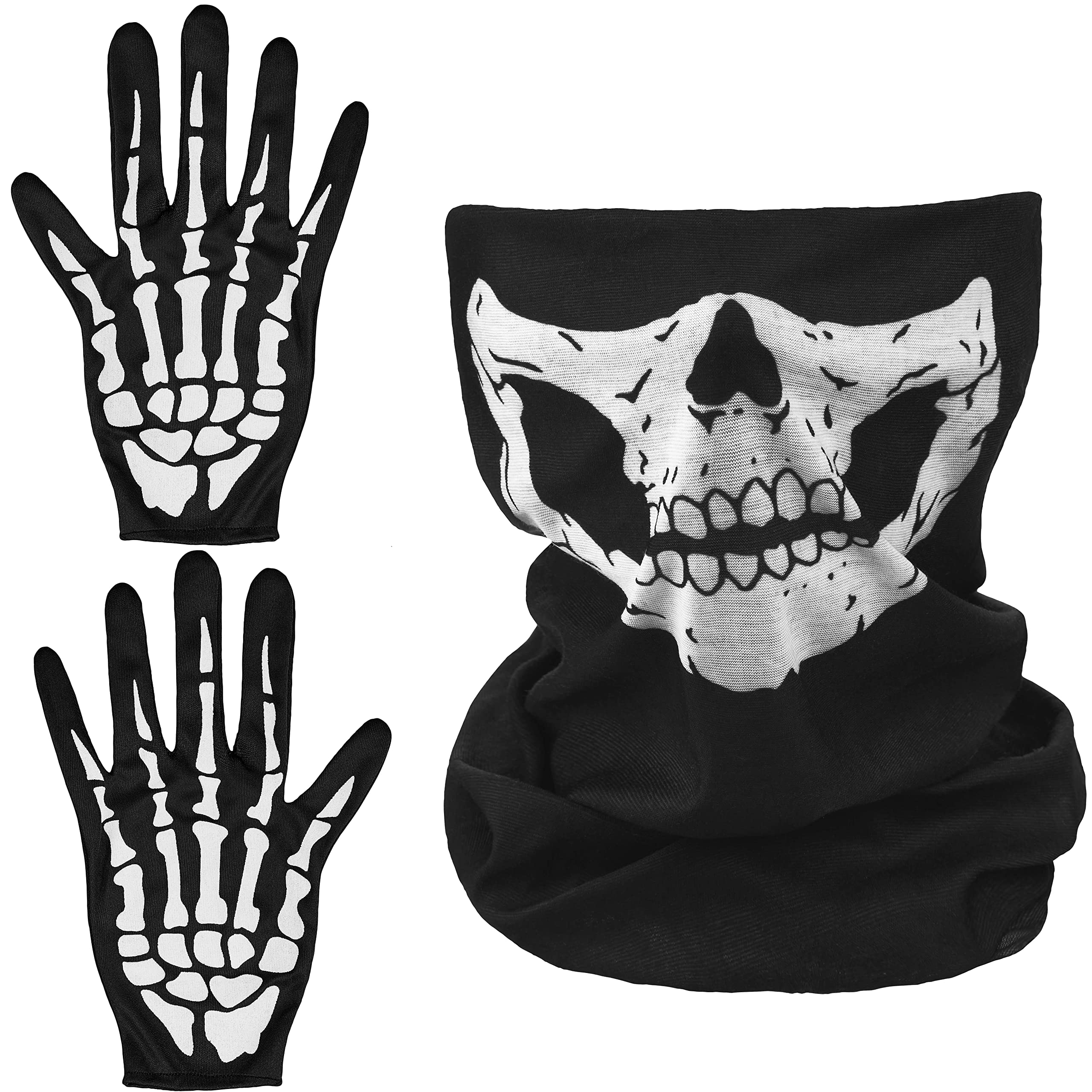 Balinco Skeleton Mask + Skeleton Gloves | Face Mask | Skull Mask Black | Bone White Halloween | Carnival | Fancy Dress | Women & Men
