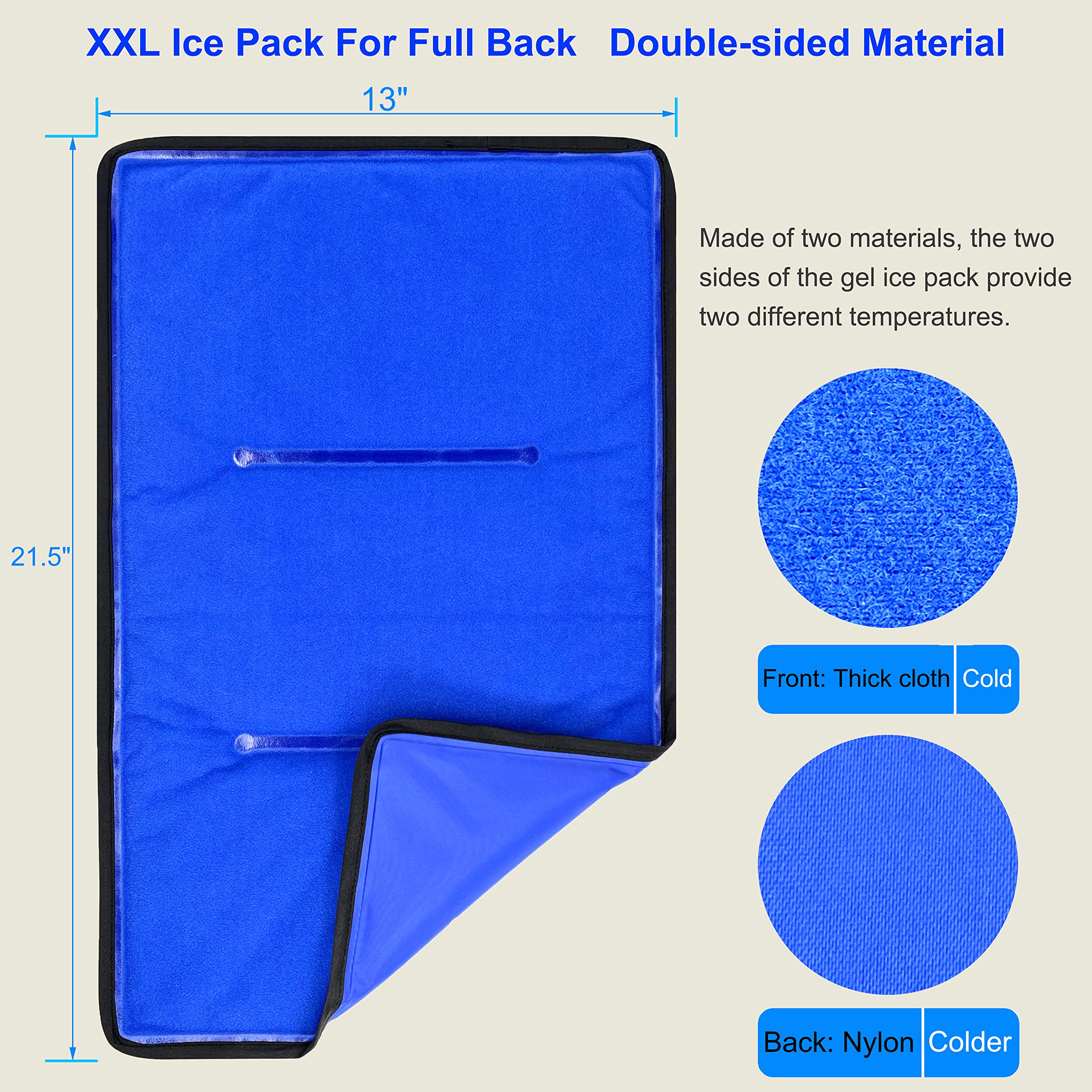 Koo-Care Extra Large Gel Ice Pack for Injuries Reusable Flexible Cold Therapy Compress with Plush Wrap for Full Back, Hip, Thigh, Knee, Shin - Pain Relief for Post-surgery Recovery XXL, 13 x 21.5 Inch